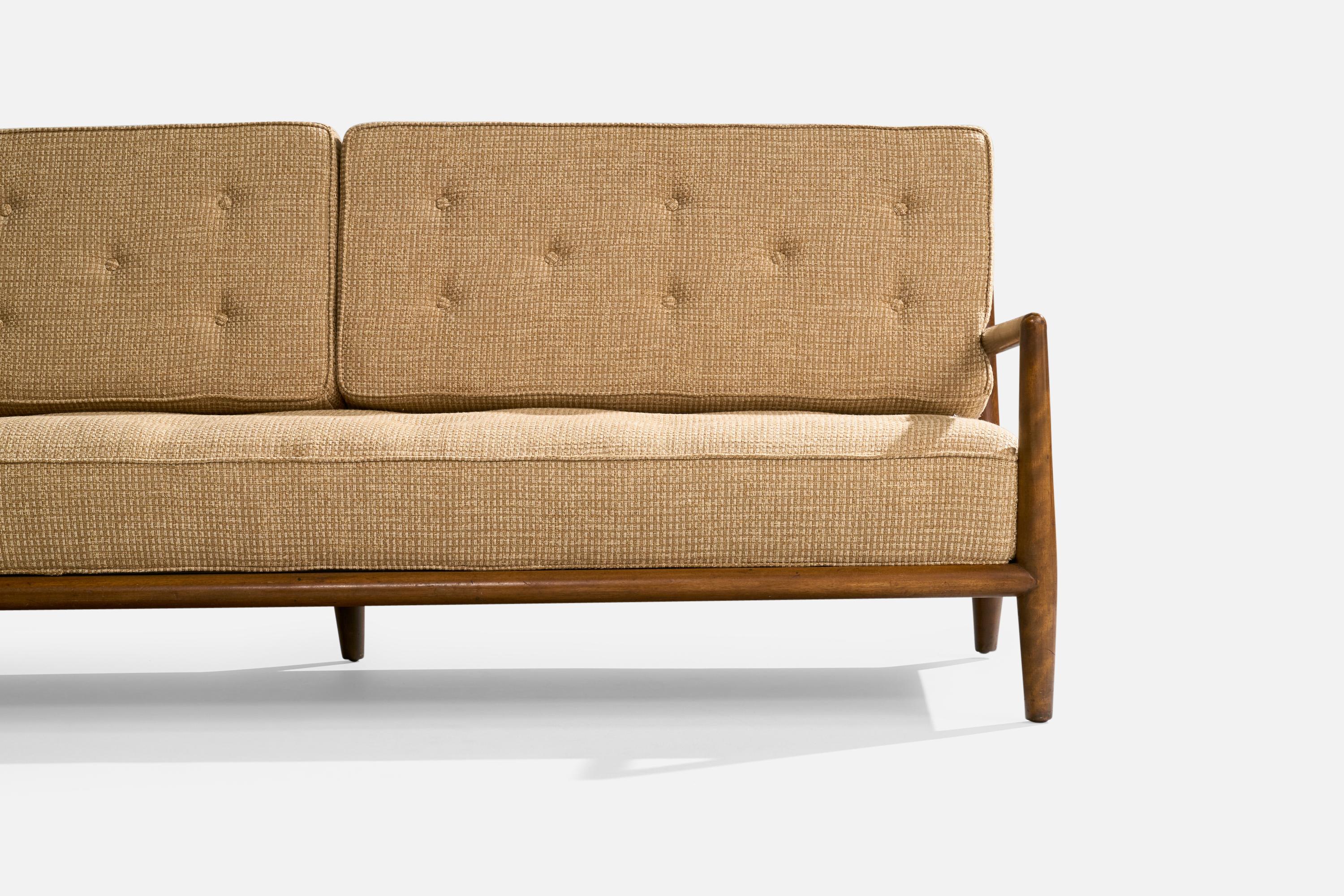 T.H. Robsjohn-Gibbings, Sofa, Walnut, Fabric, USA, 1950s For Sale 7