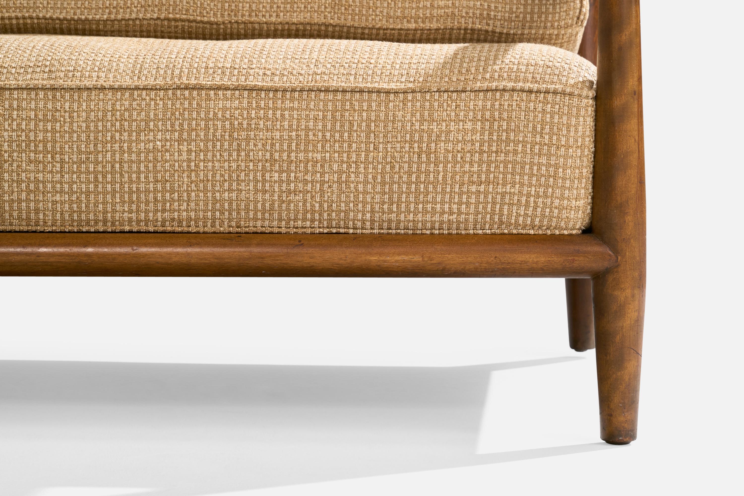 Mid-20th Century T.H. Robsjohn-Gibbings, Sofa, Walnut, Fabric, USA, 1950s For Sale