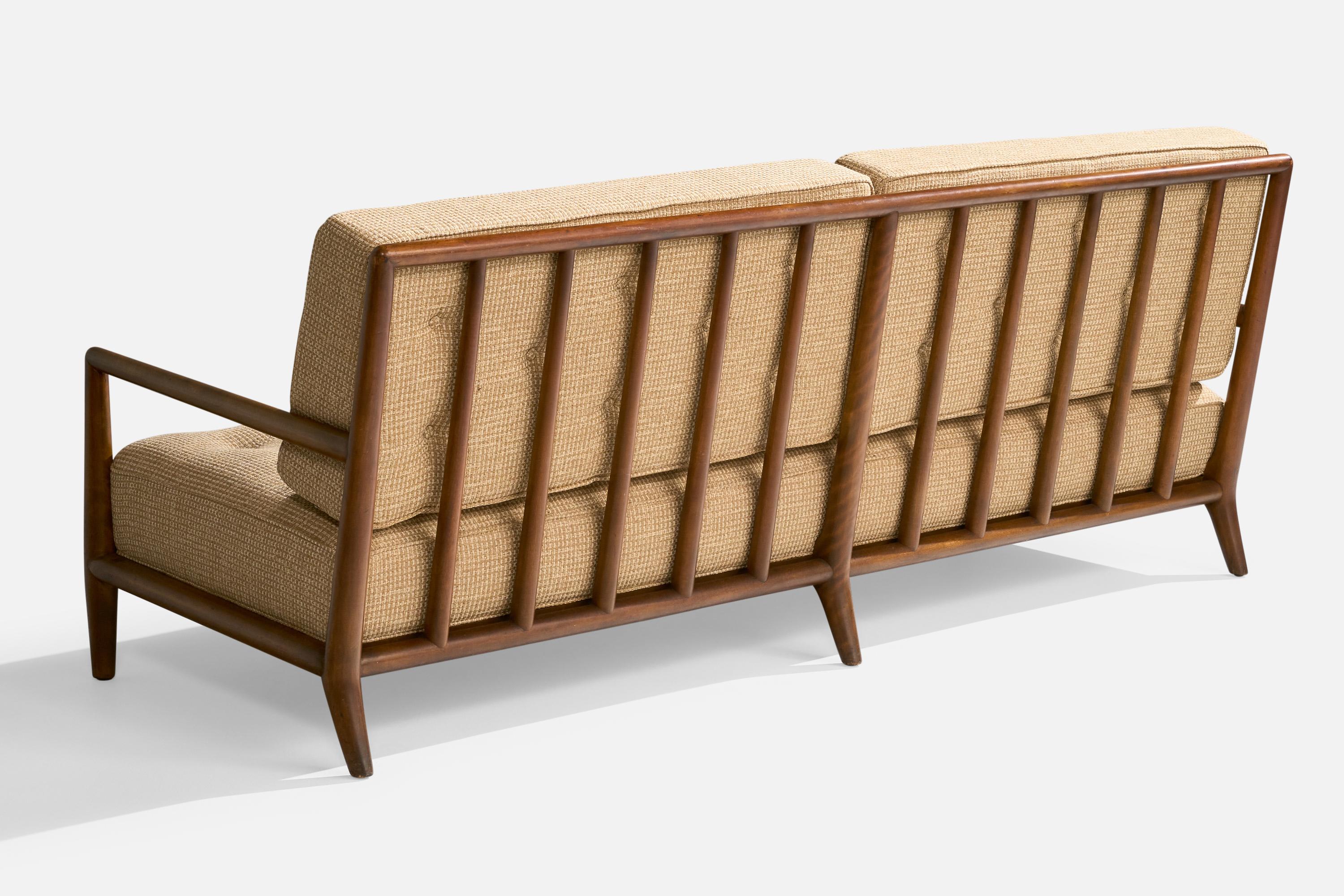 T.H. Robsjohn-Gibbings, Sofa, Walnut, Fabric, USA, 1950s For Sale 1