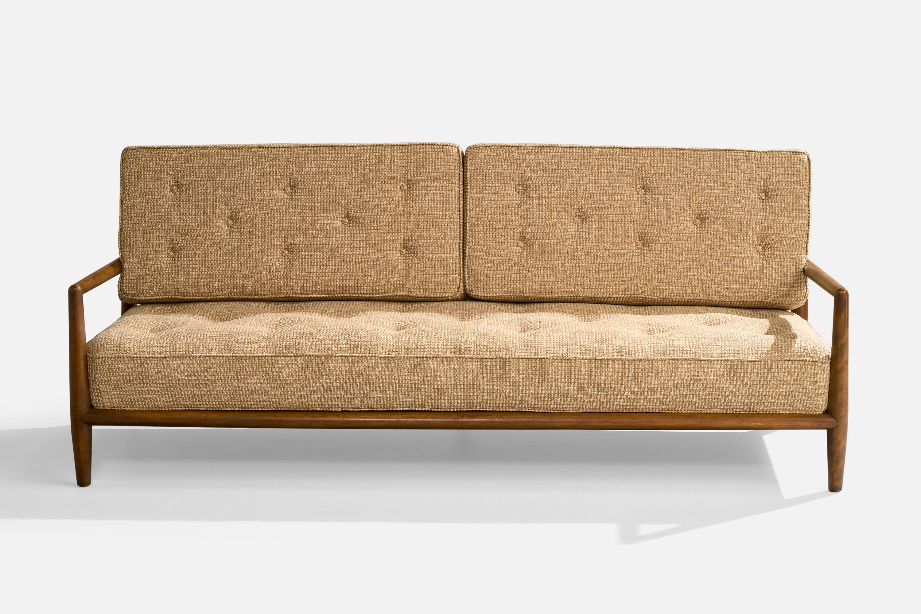 T.H. Robsjohn-Gibbings, Sofa, Walnut, Fabric, USA, 1950s For Sale 2