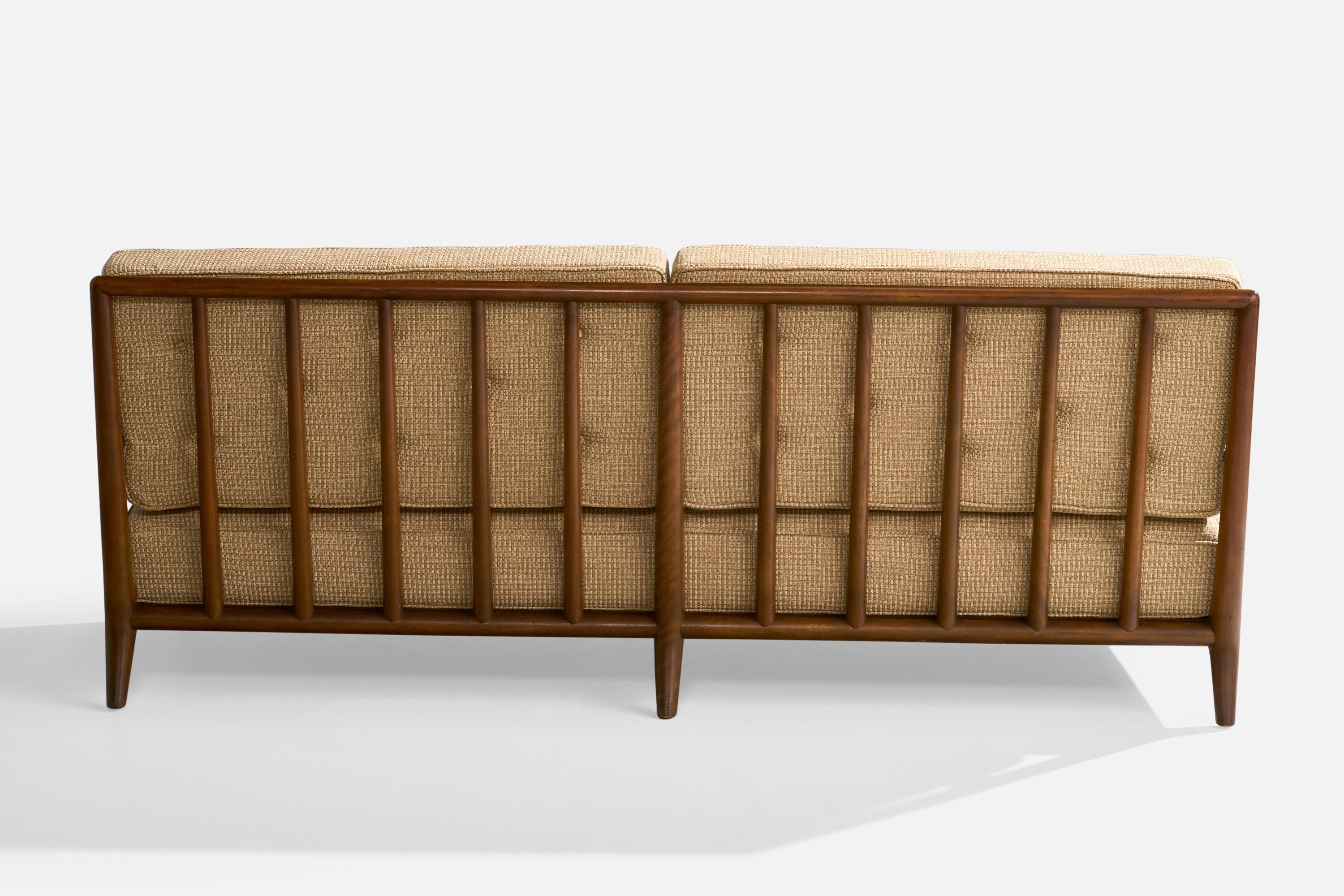T.H. Robsjohn-Gibbings, Sofa, Walnut, Fabric, USA, 1950s For Sale 3