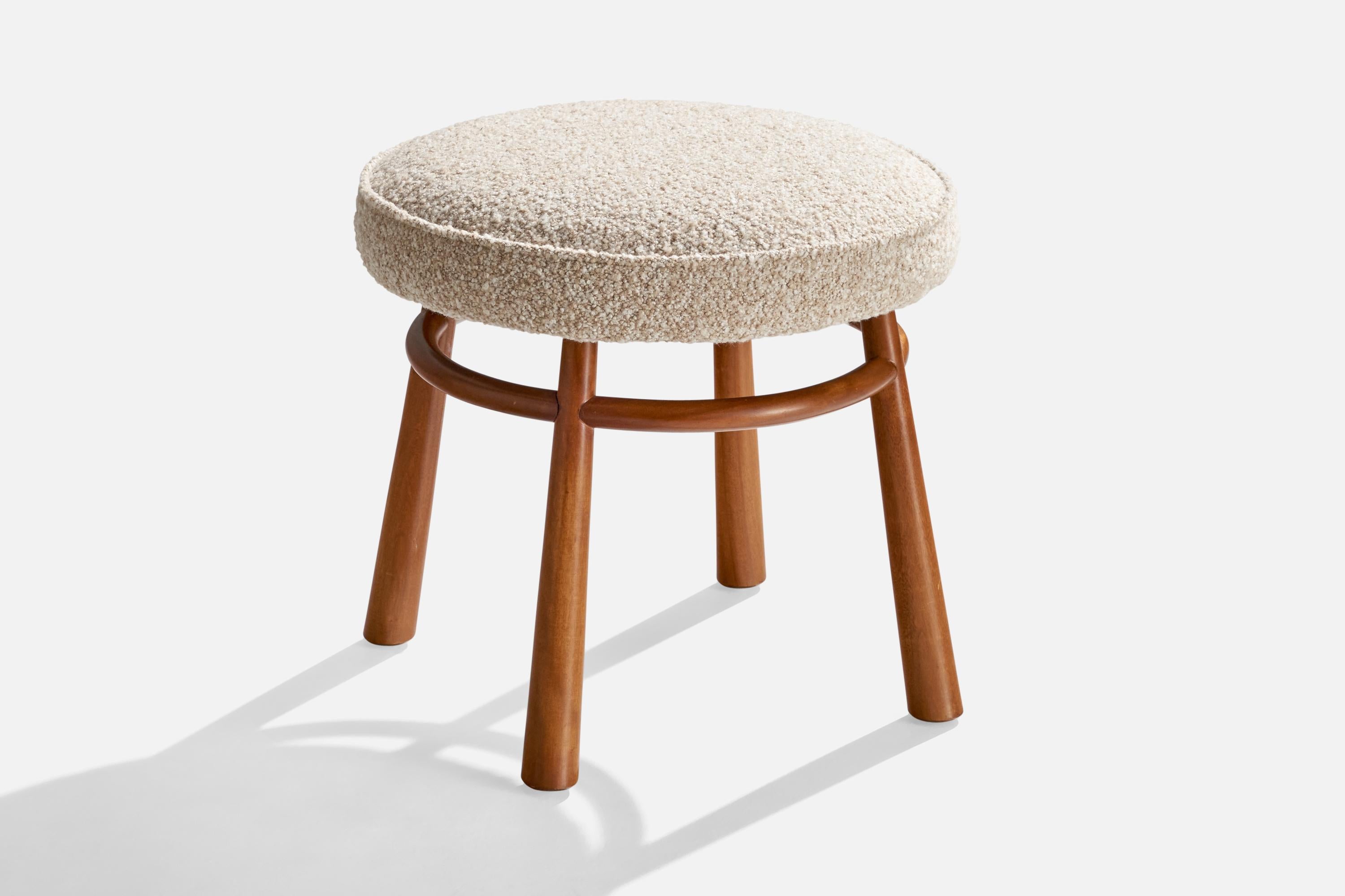 A walnut and white fabric stool designed by T.H. Robsjohn-Gibbings and produced by Widdicomb, Grand Rapids, Michigan, USA, c. 1950s.


