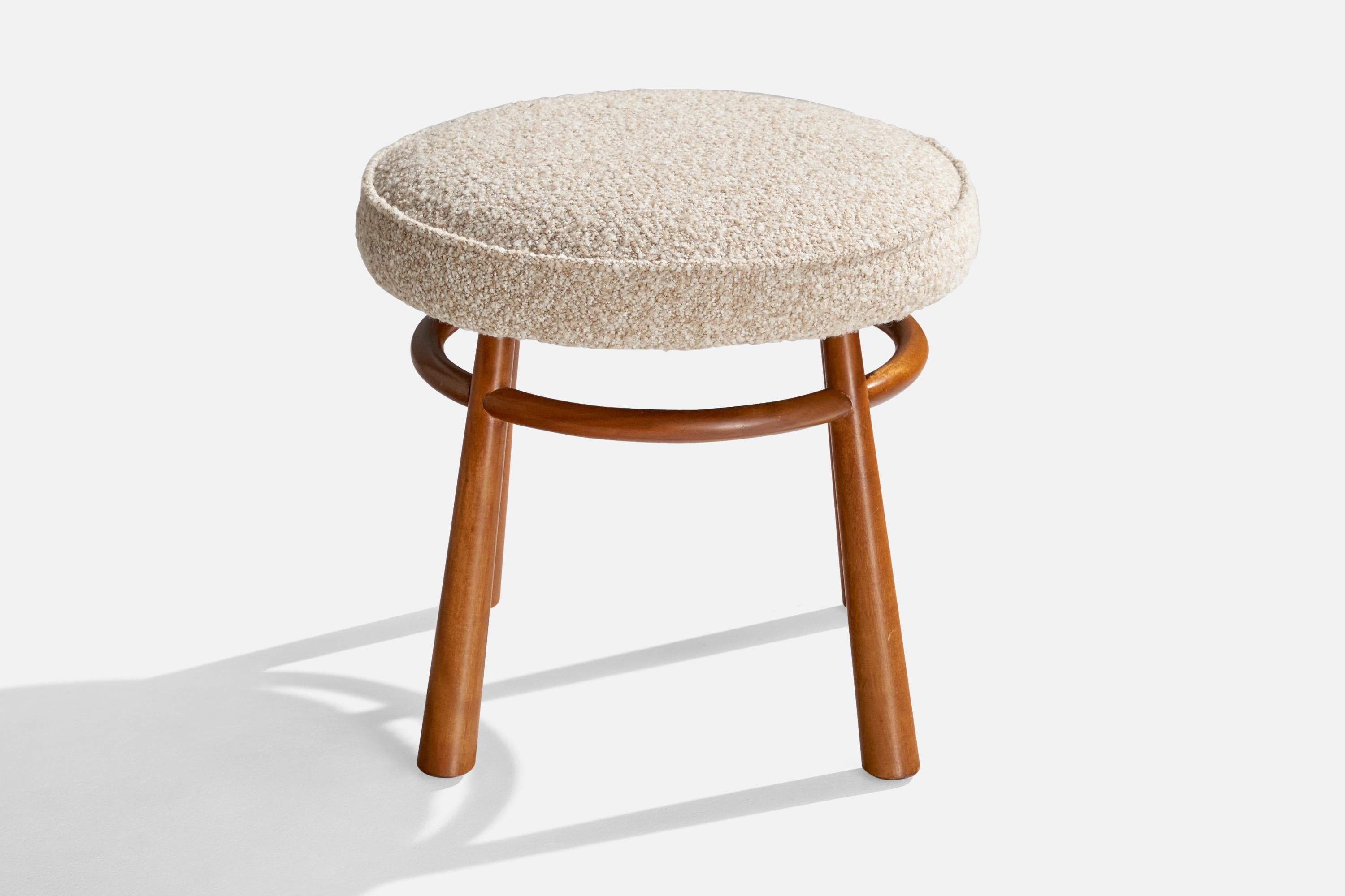 Mid-Century Modern T.H. Robsjohn-Gibbings, Stool, Walnut, Fabric, USA, 1950s For Sale