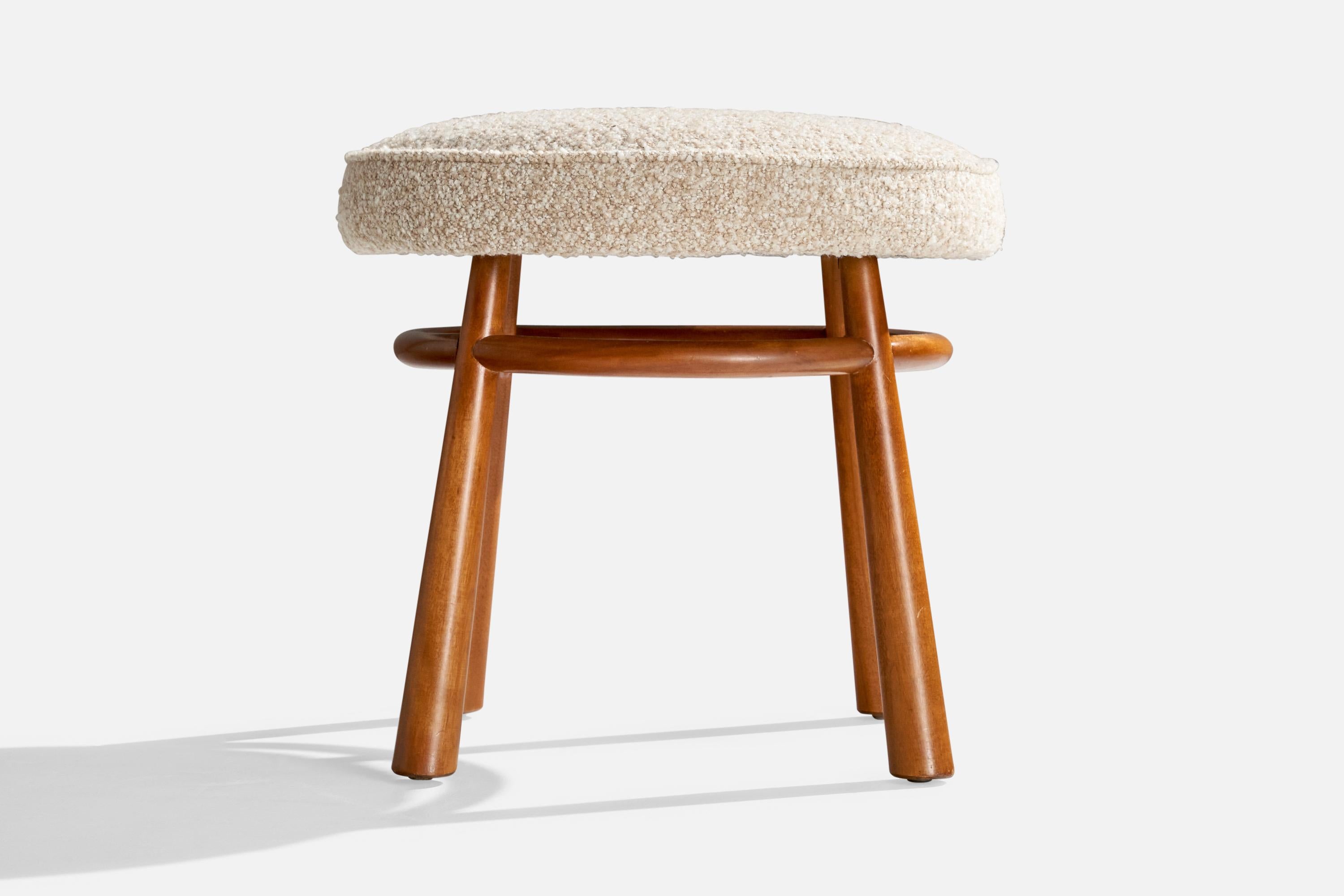 American T.H. Robsjohn-Gibbings, Stool, Walnut, Fabric, USA, 1950s For Sale