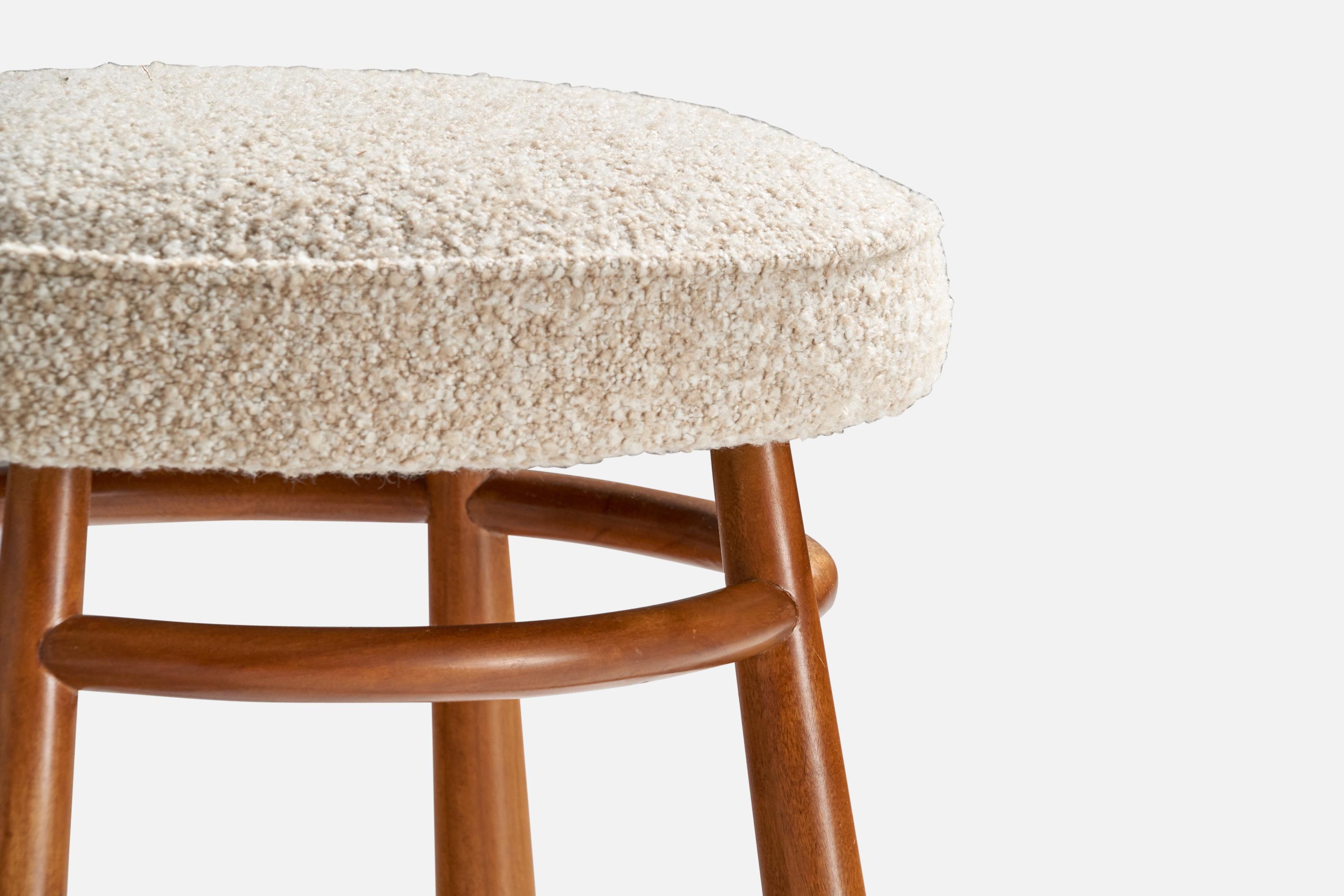 T.H. Robsjohn-Gibbings, Stool, Walnut, Fabric, USA, 1950s In Good Condition For Sale In High Point, NC