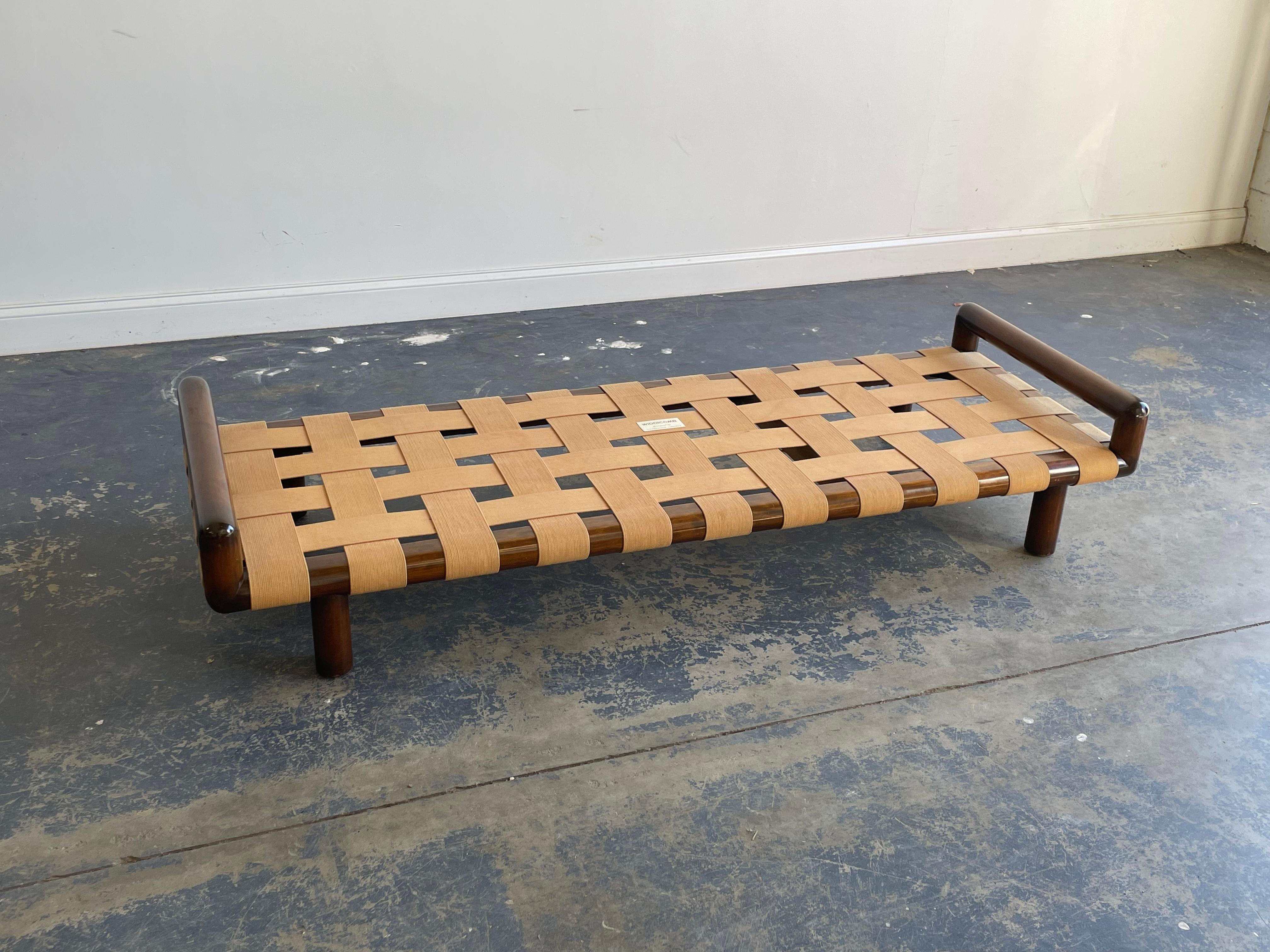 T.H. Robsjohn-Gibbings for Widdicomb Strap Daybed, Walnut and Knoll Bouclé 6