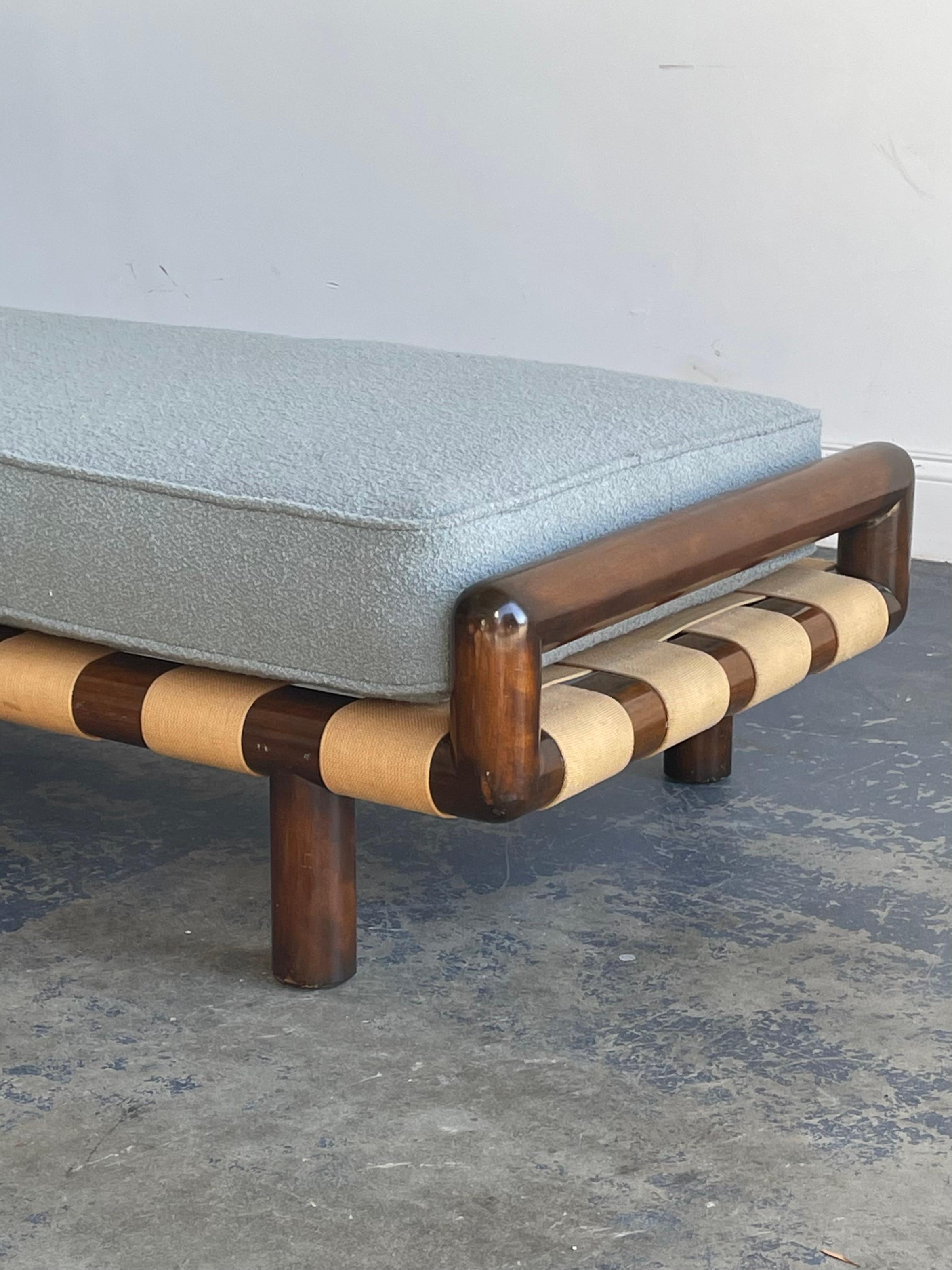 T.H. Robsjohn-Gibbings for Widdicomb Strap Daybed, Walnut and Knoll Bouclé 4