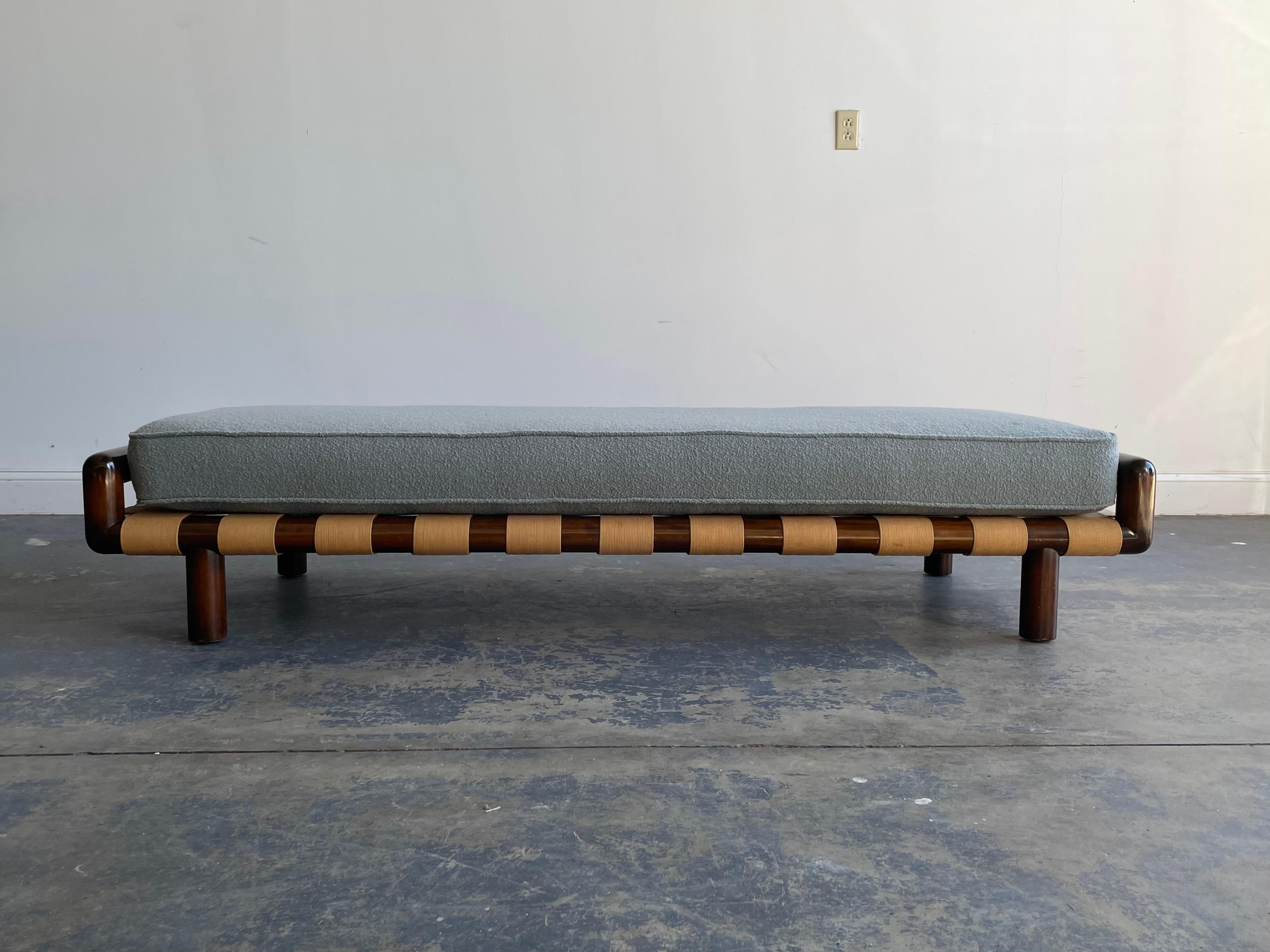 Mid-Century Modern T.H. Robsjohn-Gibbings for Widdicomb Strap Daybed, Walnut and Knoll Bouclé