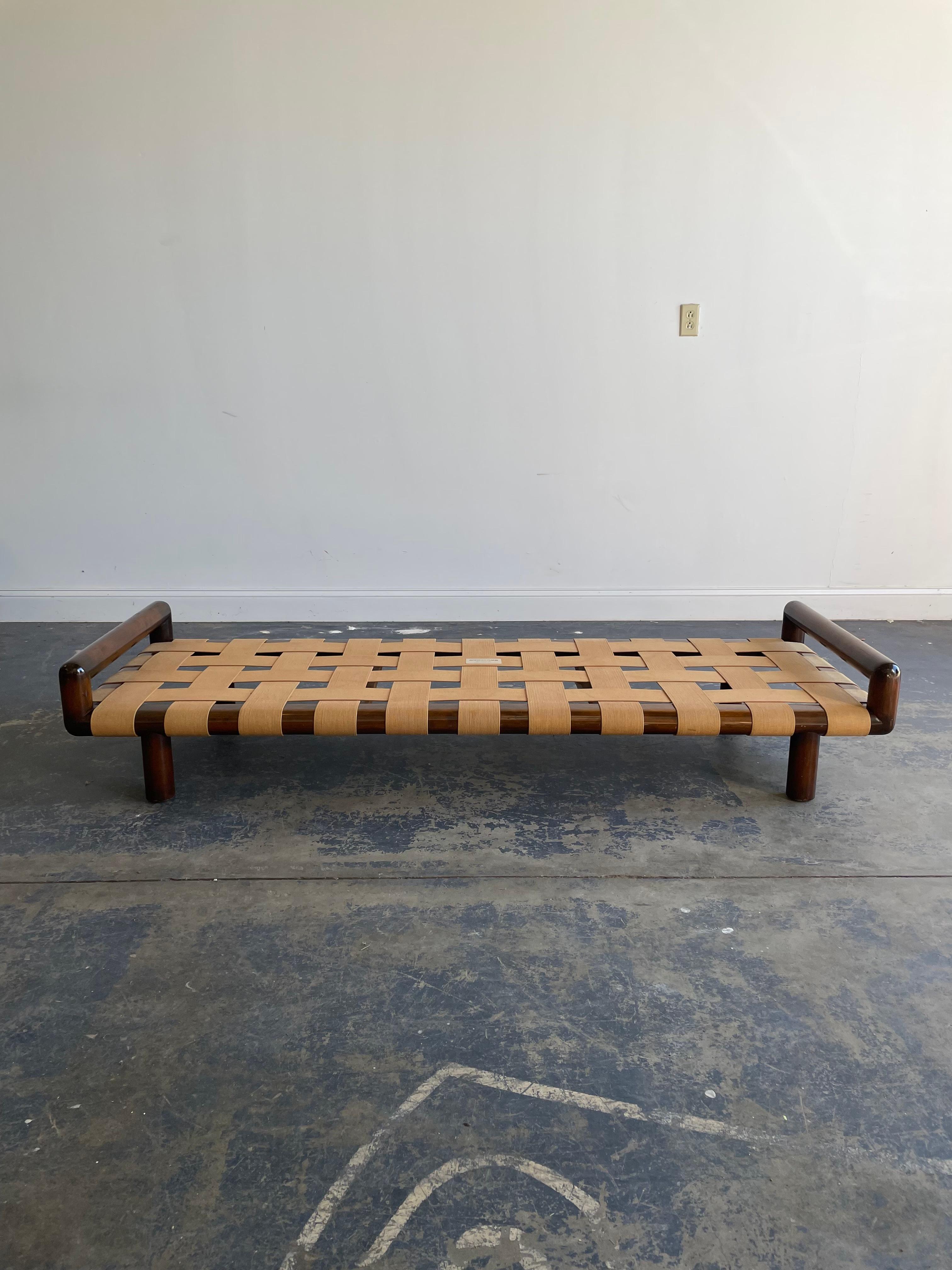 T.H. Robsjohn-Gibbings for Widdicomb Strap Daybed, Walnut and Knoll Bouclé 5
