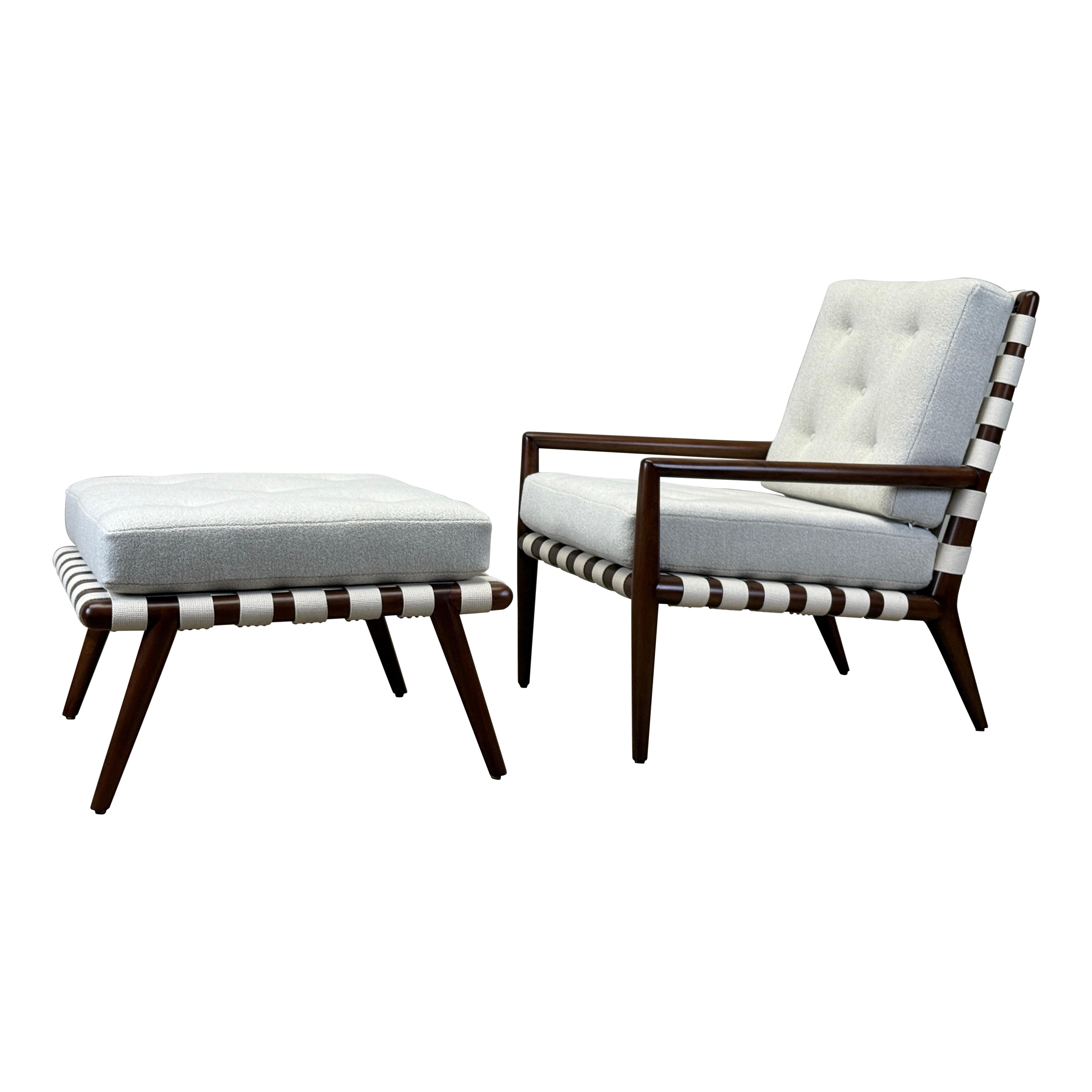T.H. Robsjohn-Gibbings Strap Lounge Chair and Ottoman For Sale
