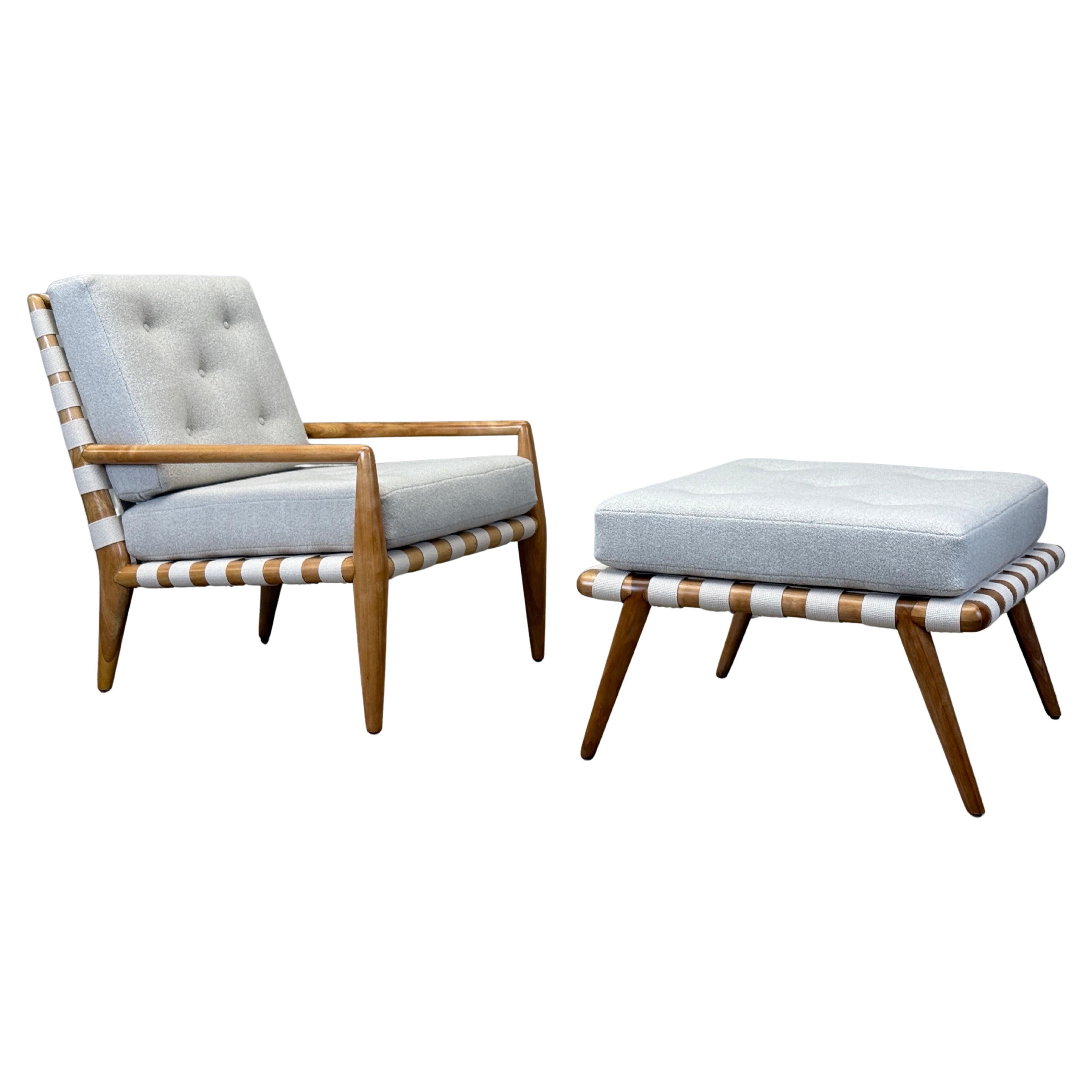 T.H. Robsjohn-Gibbings Strap Lounge Chair and Ottoman For Sale