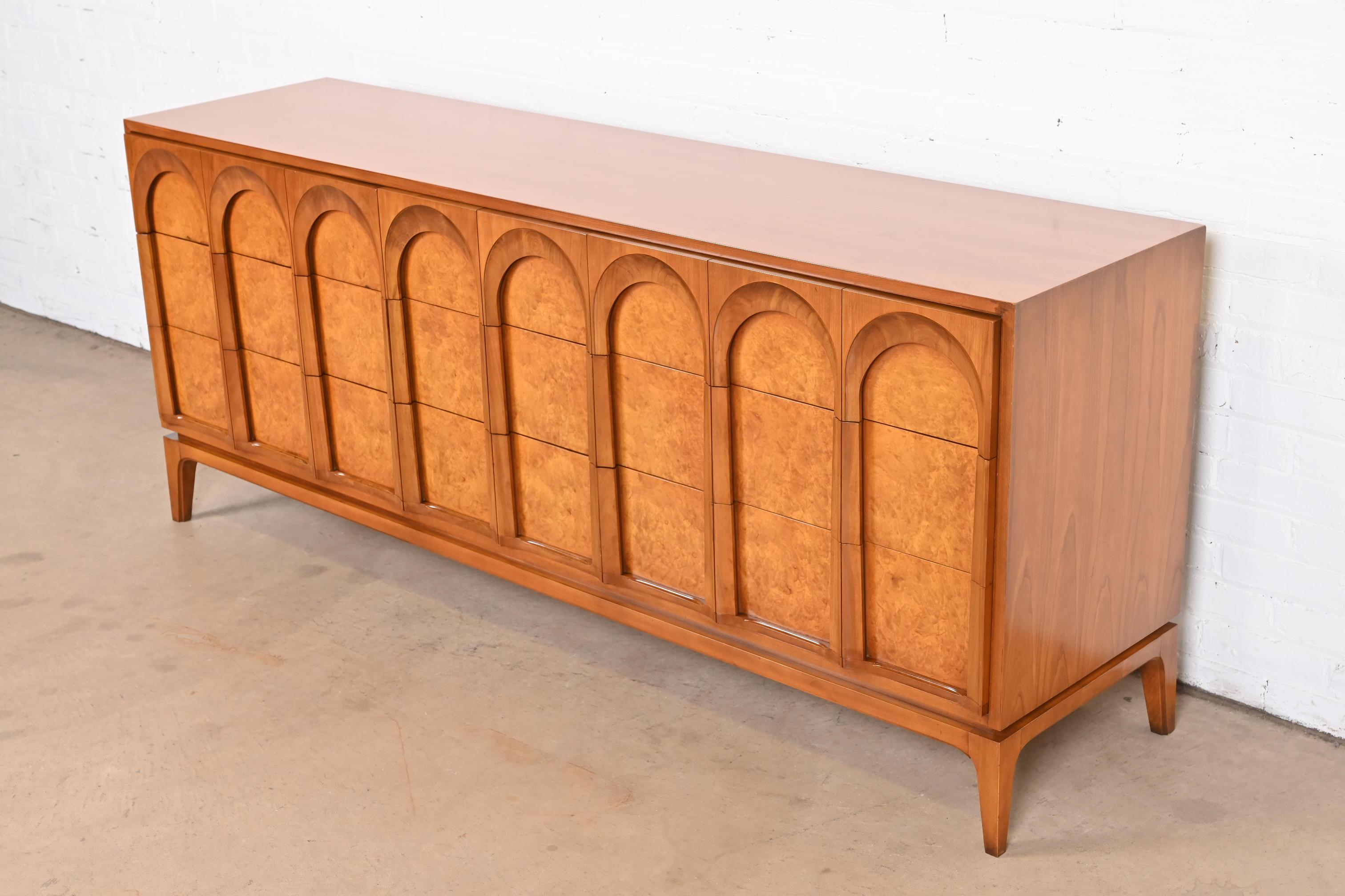 American T.H. Robsjohn-Gibbings Style Cherry and Burl Dresser by Thomasville, Refinished
