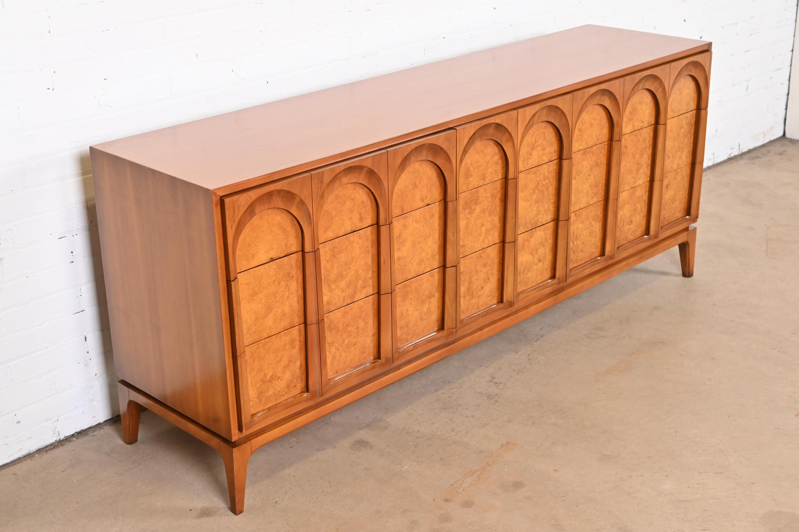 Mid-20th Century T.H. Robsjohn-Gibbings Style Cherry and Burl Dresser by Thomasville, Refinished