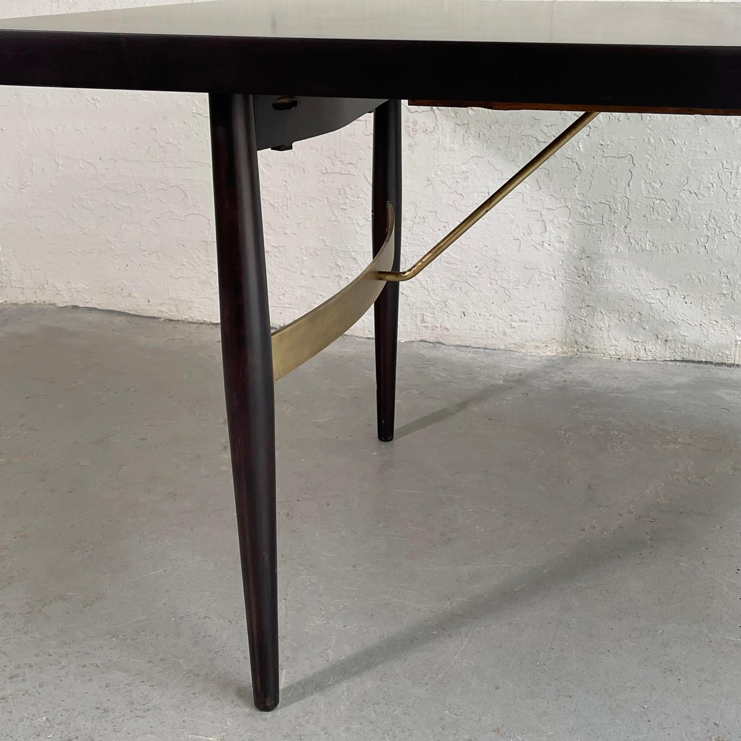 Brass T.H. Robsjohn-Gibbings Style Ebonized Mahagony Dining Table For Sale