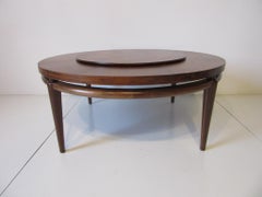 T.H. Robsjohn Gibbings Styled Walnut Coffee Table with Lazy Susan Center