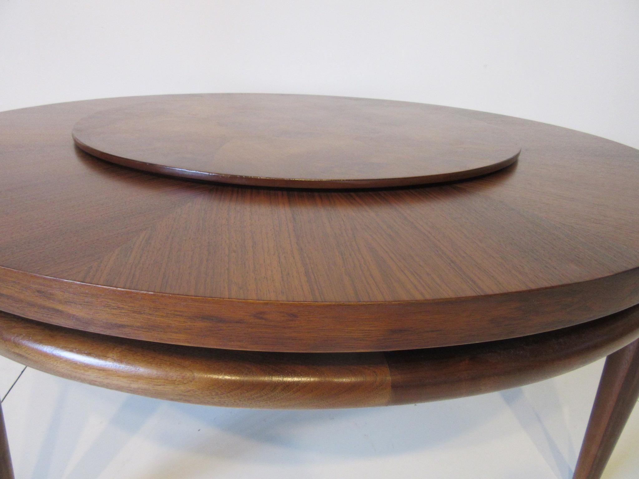 20th Century T.H. Robsjohn Gibbings Styled Walnut Coffee Table with Lazy Susan Center