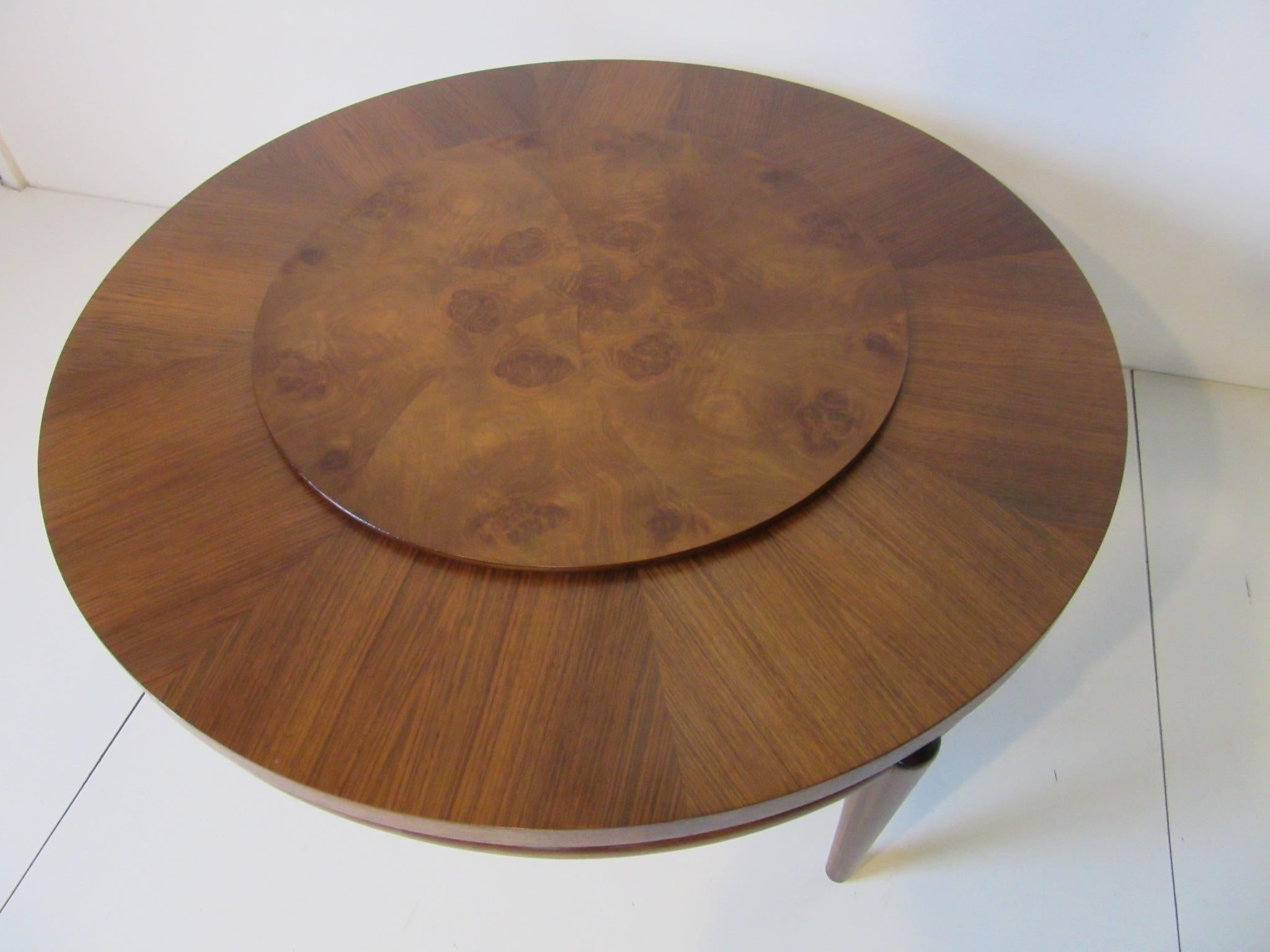 T.H. Robsjohn Gibbings Styled Walnut Coffee Table with Lazy Susan Center 1