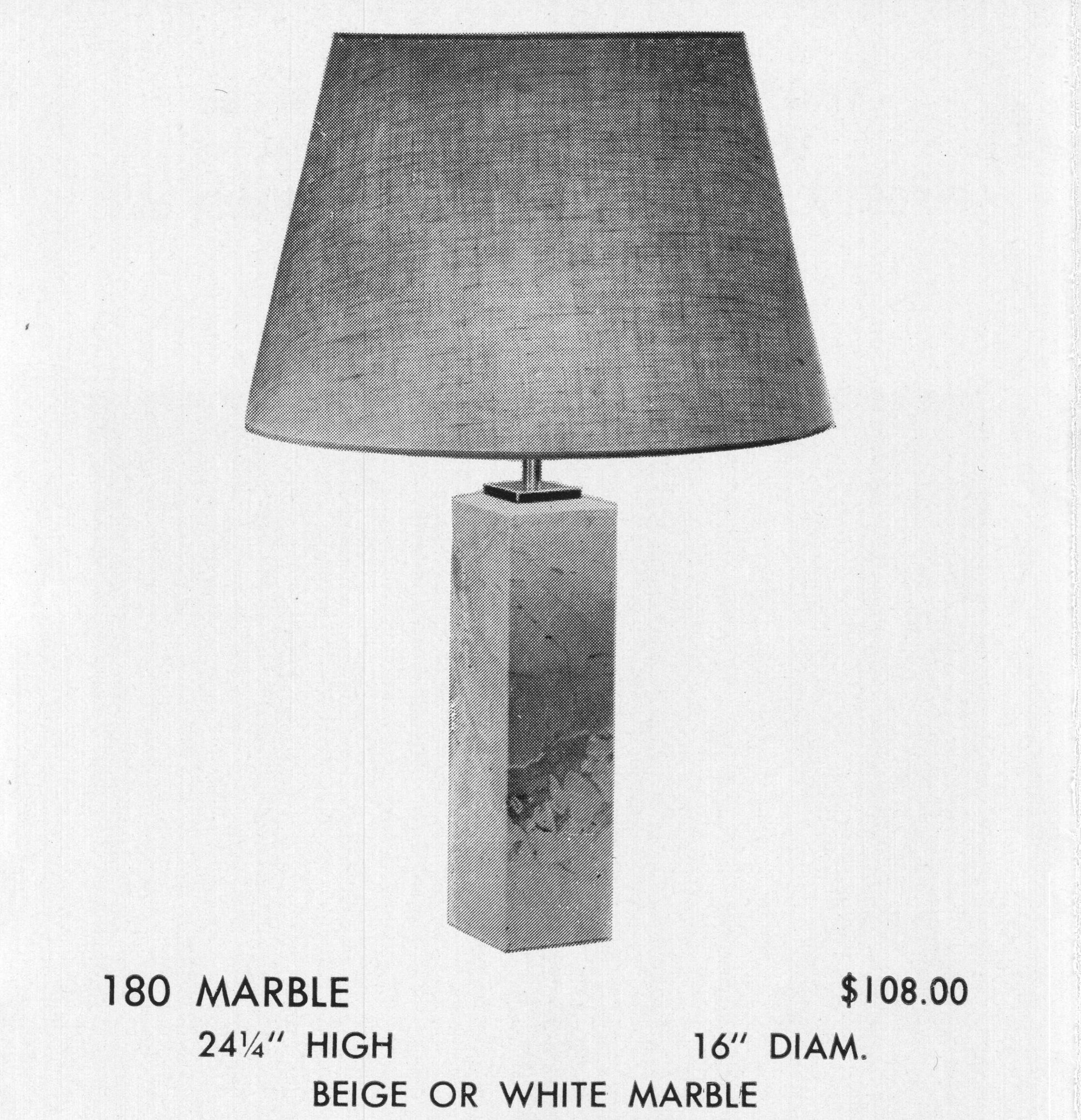 Laiton T.H. Lampe de bureau Robsjohn-Gibbings pour Hansen, marbre blanc et laiton en vente