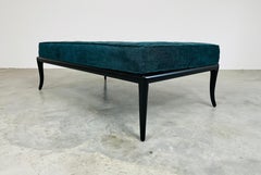 T.H. Robsjohn-Gibbings Panca con gambe a sciabola in velluto blu acqua di John Widdicomb