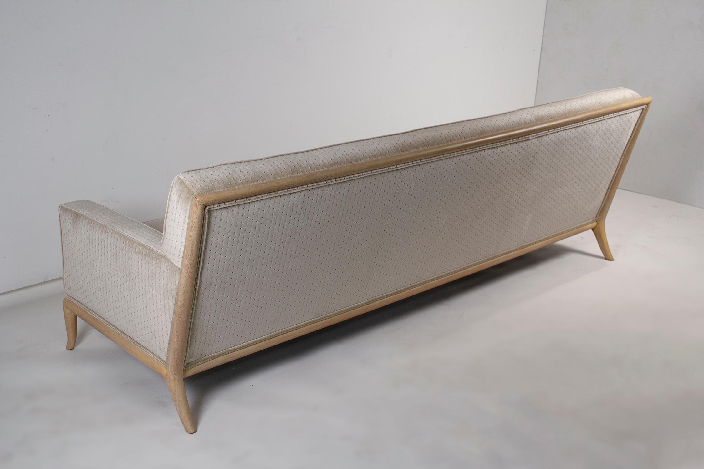 T.H. Robsjohn Gibbings Three-Seat Sofa Custom Bleached Walnut Frame Widdicomb 3