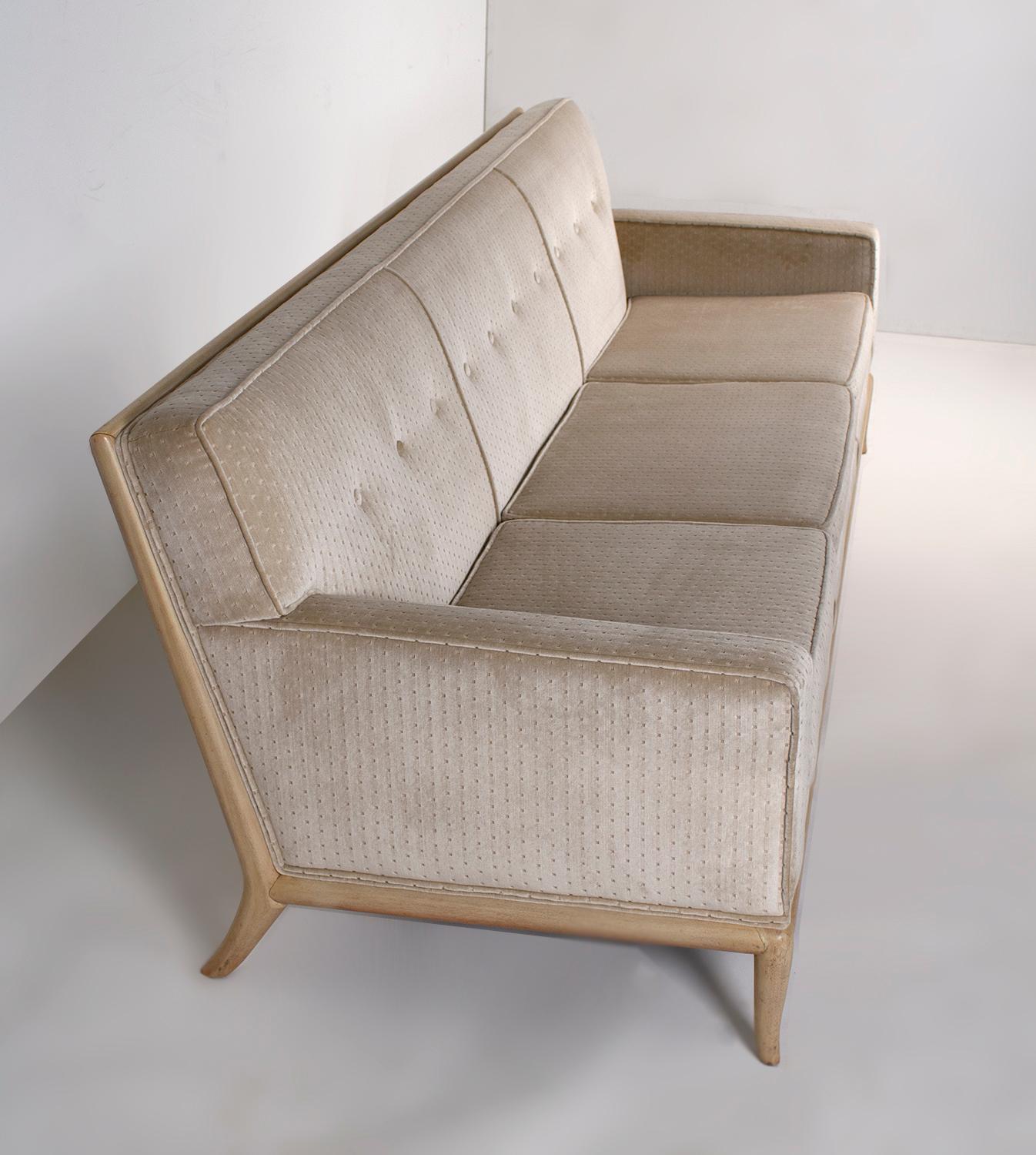 American T.H. Robsjohn Gibbings Three-Seat Sofa Custom Bleached Walnut Frame Widdicomb