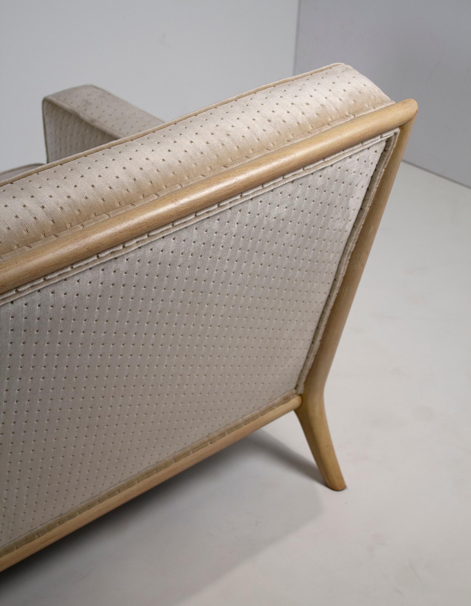 T.H. Robsjohn Gibbings Three-Seat Sofa Custom Bleached Walnut Frame Widdicomb 1