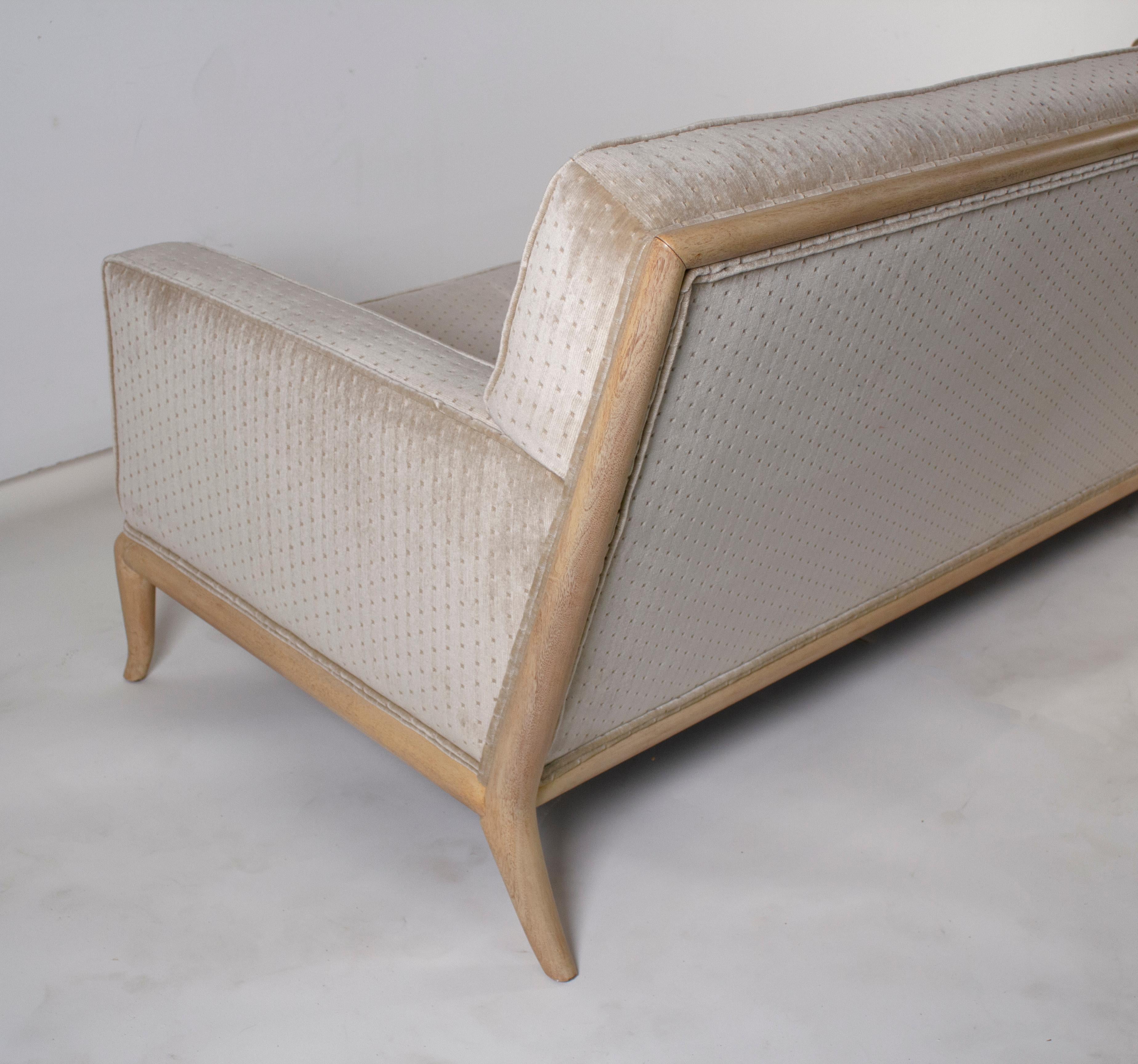 T.H. Robsjohn Gibbings Three-Seat Sofa Custom Bleached Walnut Frame Widdicomb 2