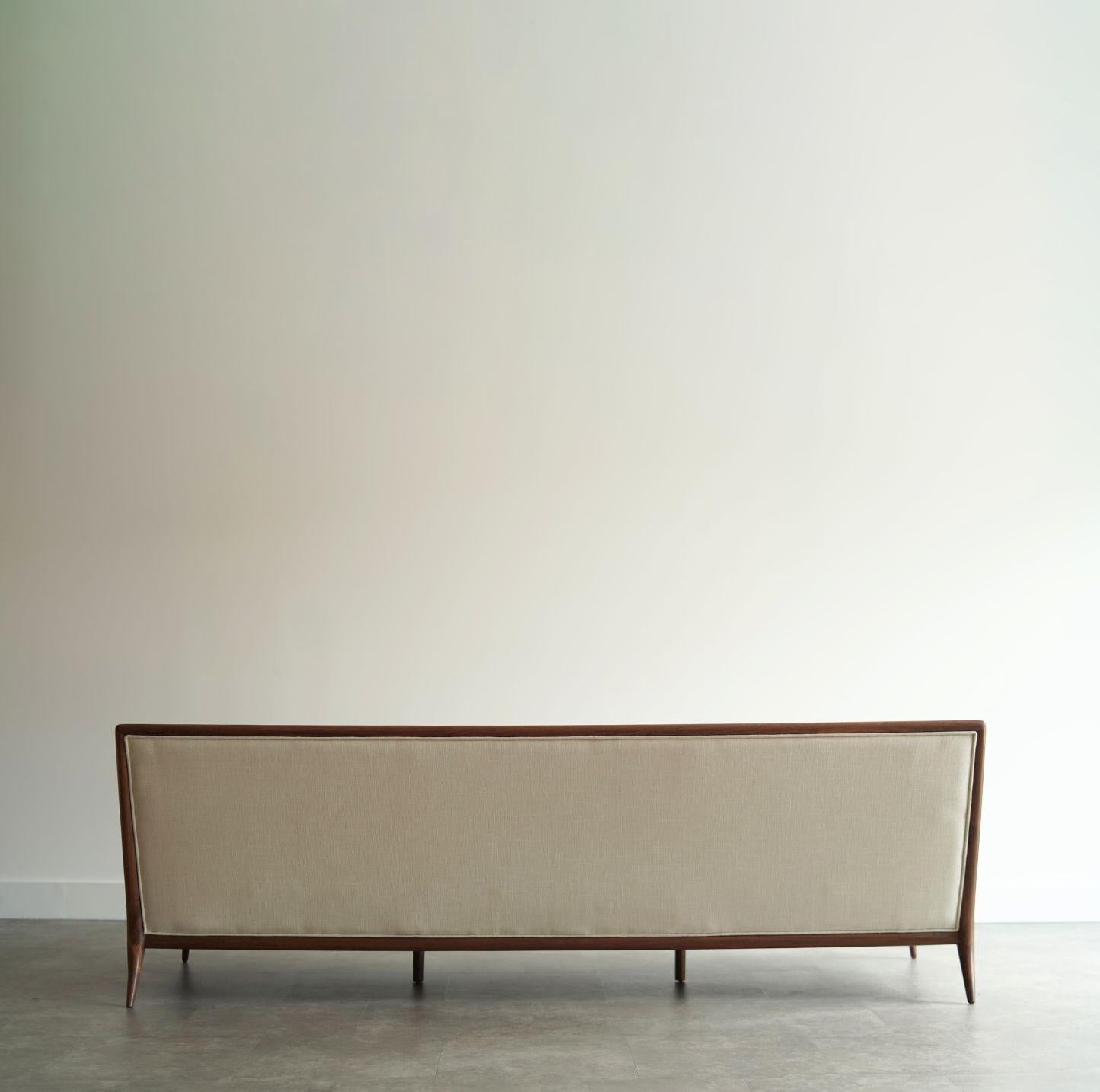 20th Century T.H. Robsjohn-Gibbings Walnut Framework Sofa, C. 1950s