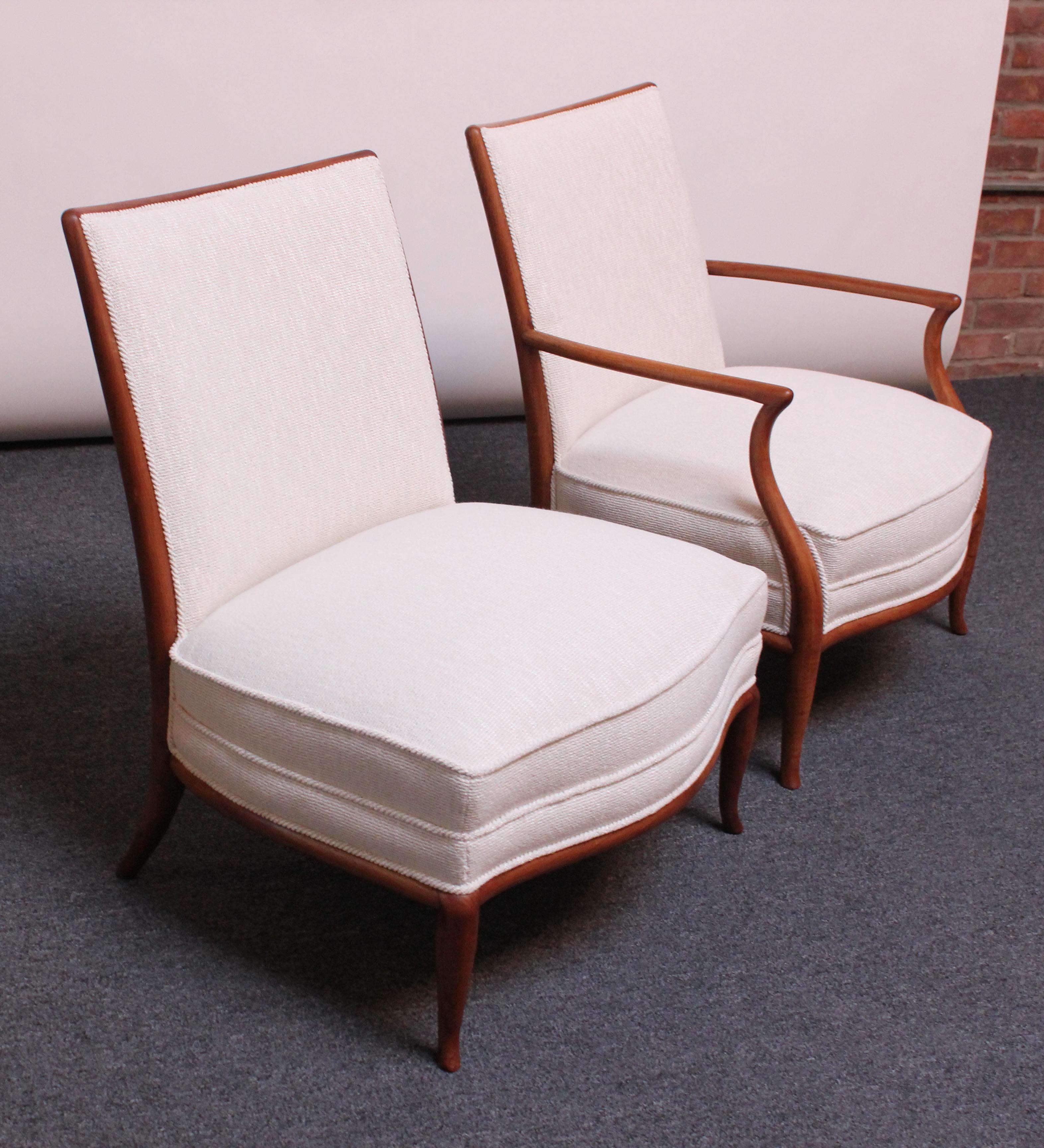T.H. Robsjohn-Gibbings Walnut Lounge Chair and Slipper Chair Set 11