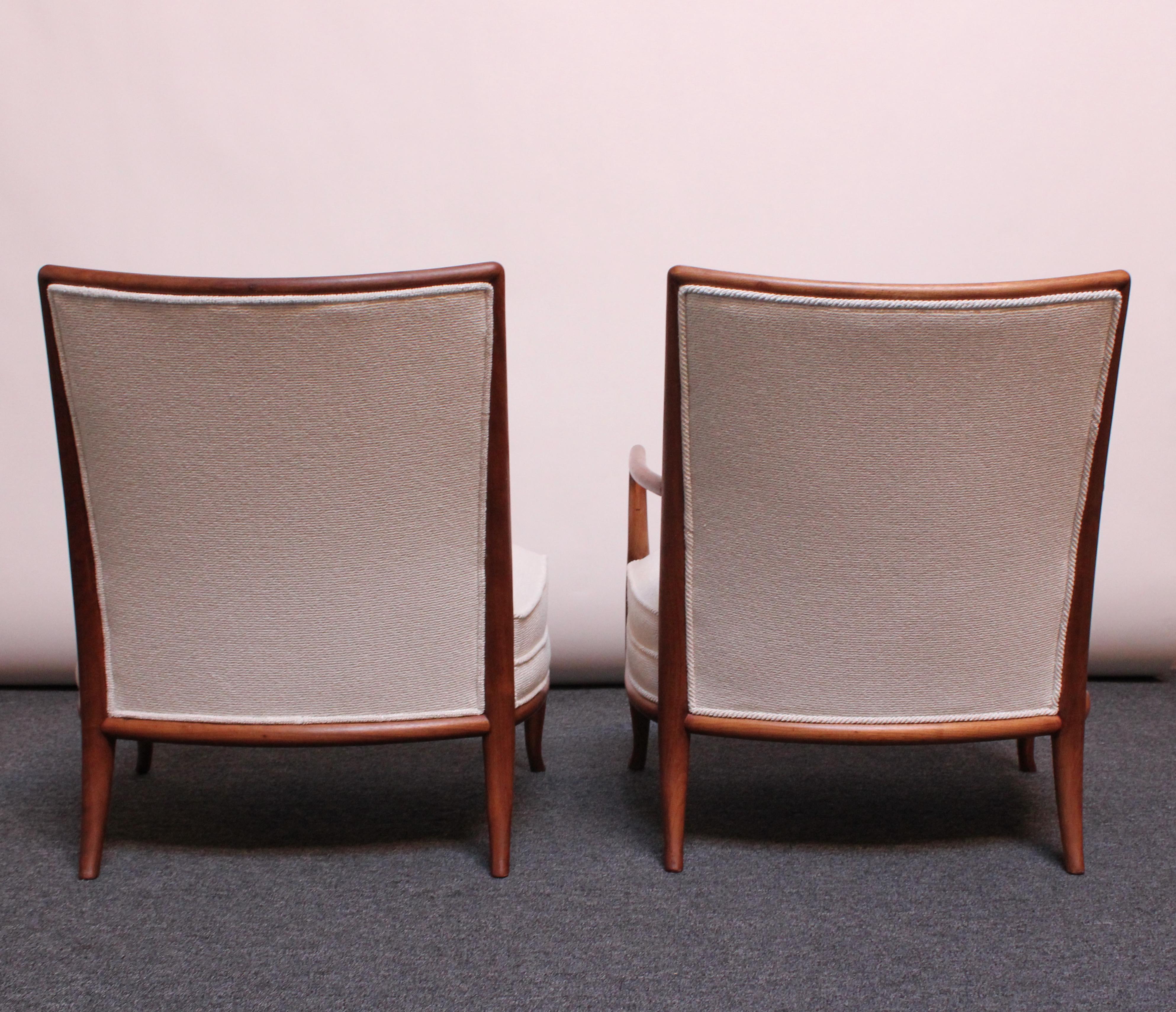 T.H. Robsjohn-Gibbings Walnut Lounge Chair and Slipper Chair Set In Good Condition In Brooklyn, NY