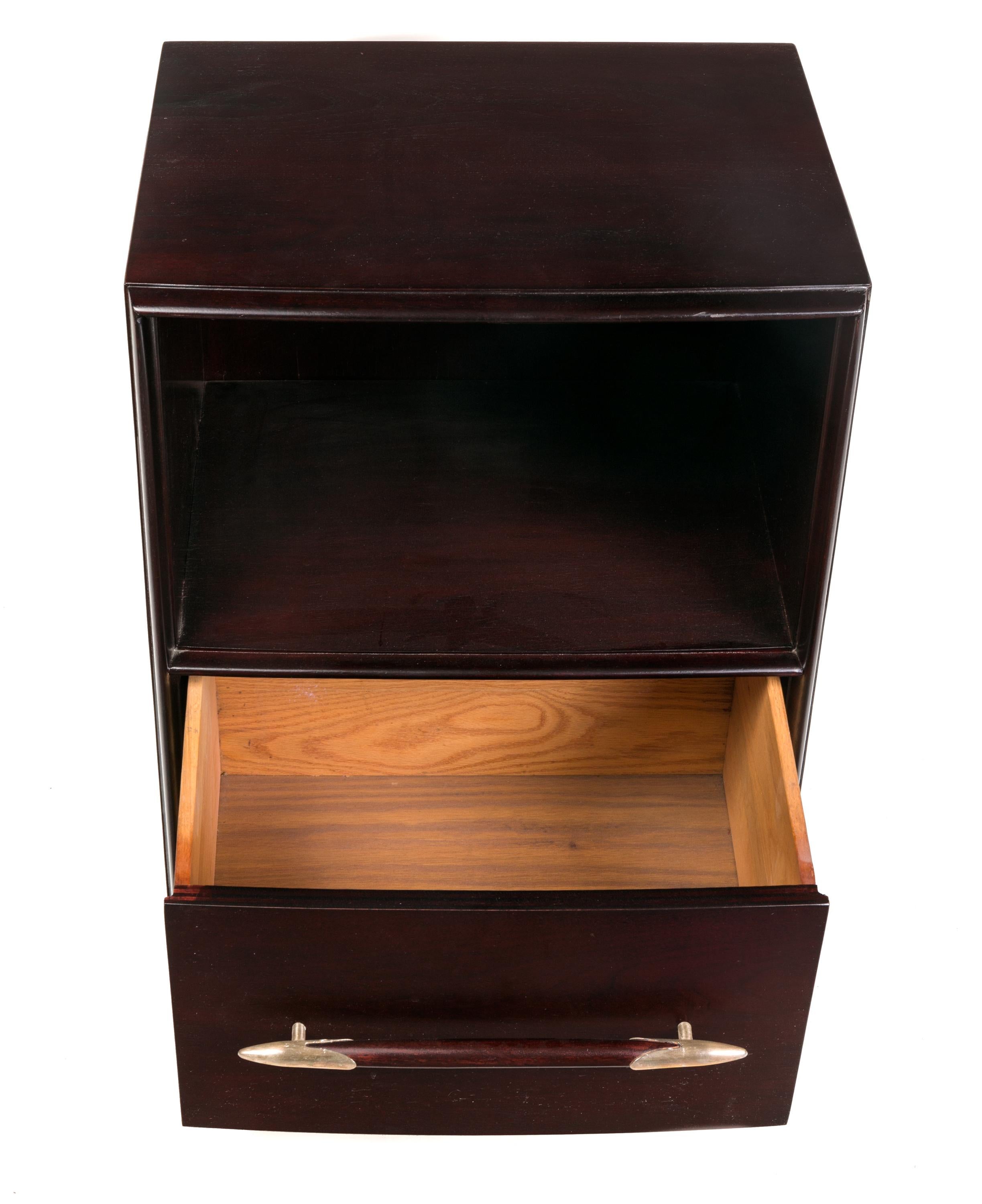 Mid-Century Modern T.H. Robsjohn-Gibbings Walnut Nightstands with a Shelf and Drawer for Widdicomb