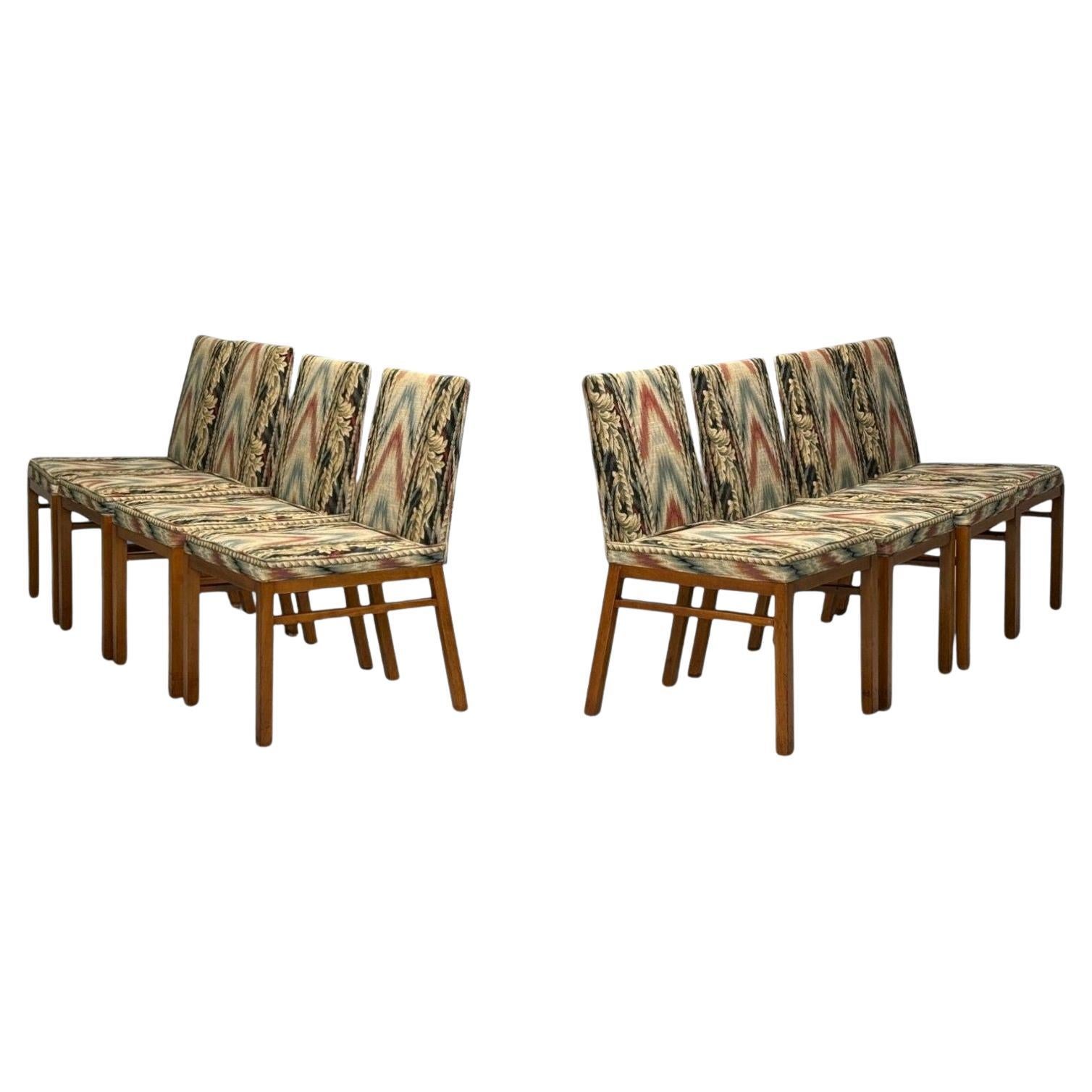 T.H. Robsjohn-Gibbings, Sedie da pranzo in legno di noce e tessuto di Scalamandre, USA, anni '50