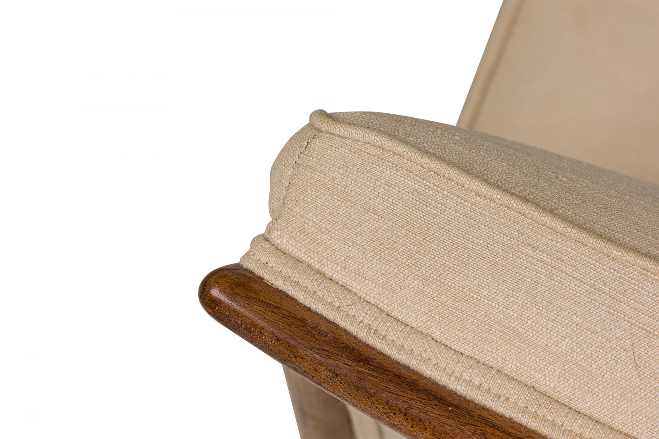 20th Century T.H. Robsjohn-Gibbings / Widdicomb Beige Fabric Upholstered Walnut Slipper  For Sale