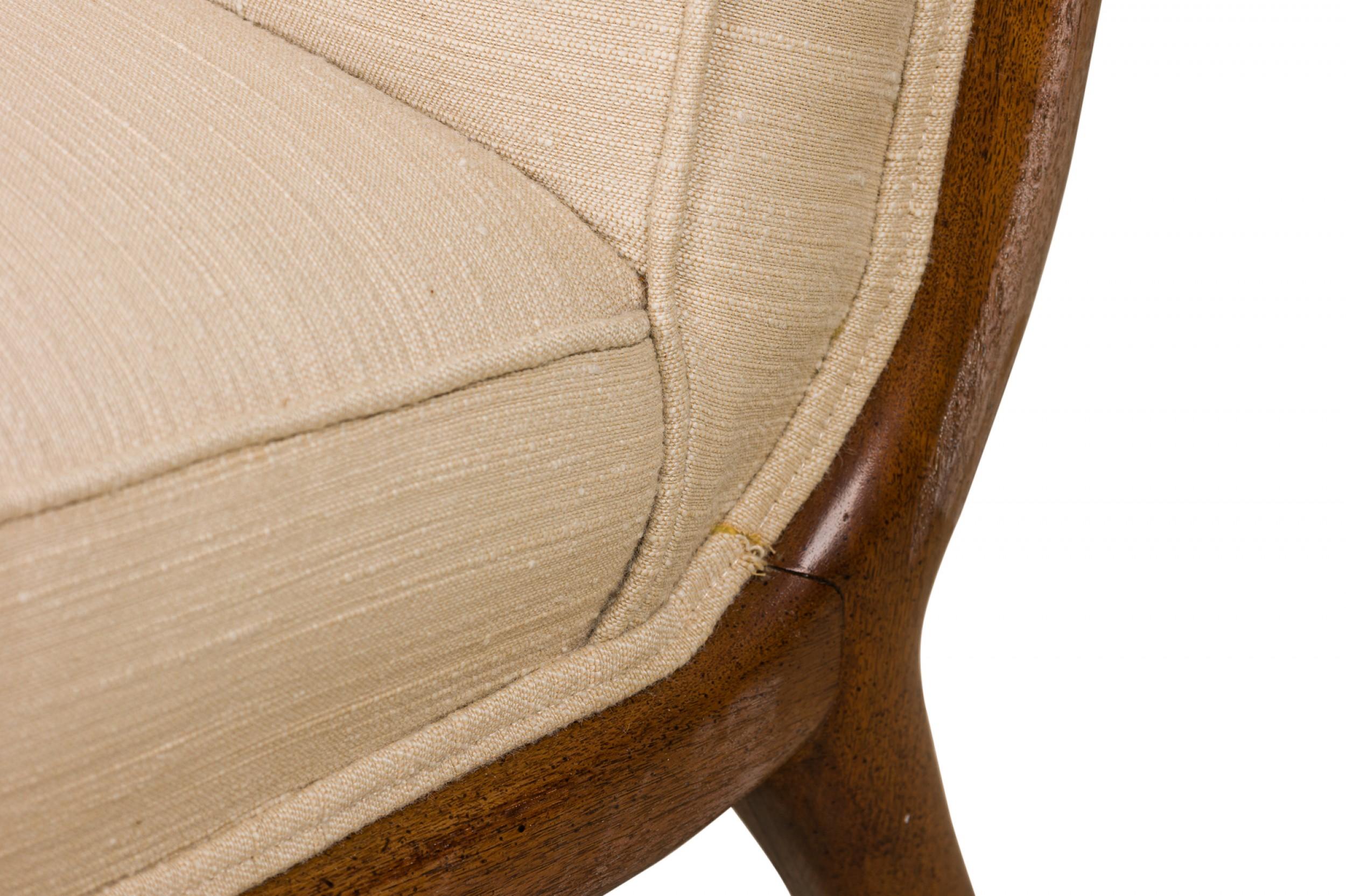 T.H. Robsjohn-Gibbings / Widdicomb Beige Fabric Upholstered Walnut Slipper  For Sale 1
