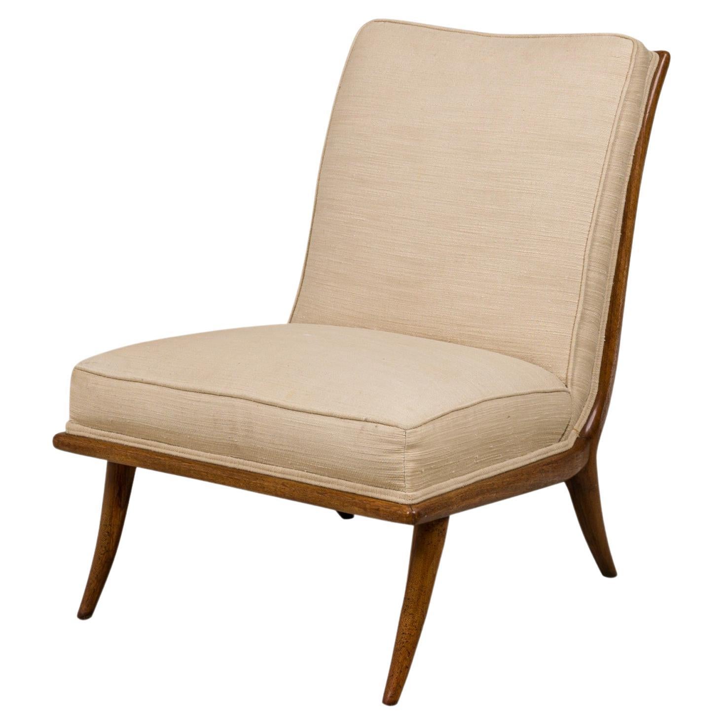 T.H. Robsjohn-Gibbings / Widdicomb Beige Fabric Upholstered Walnut Slipper
