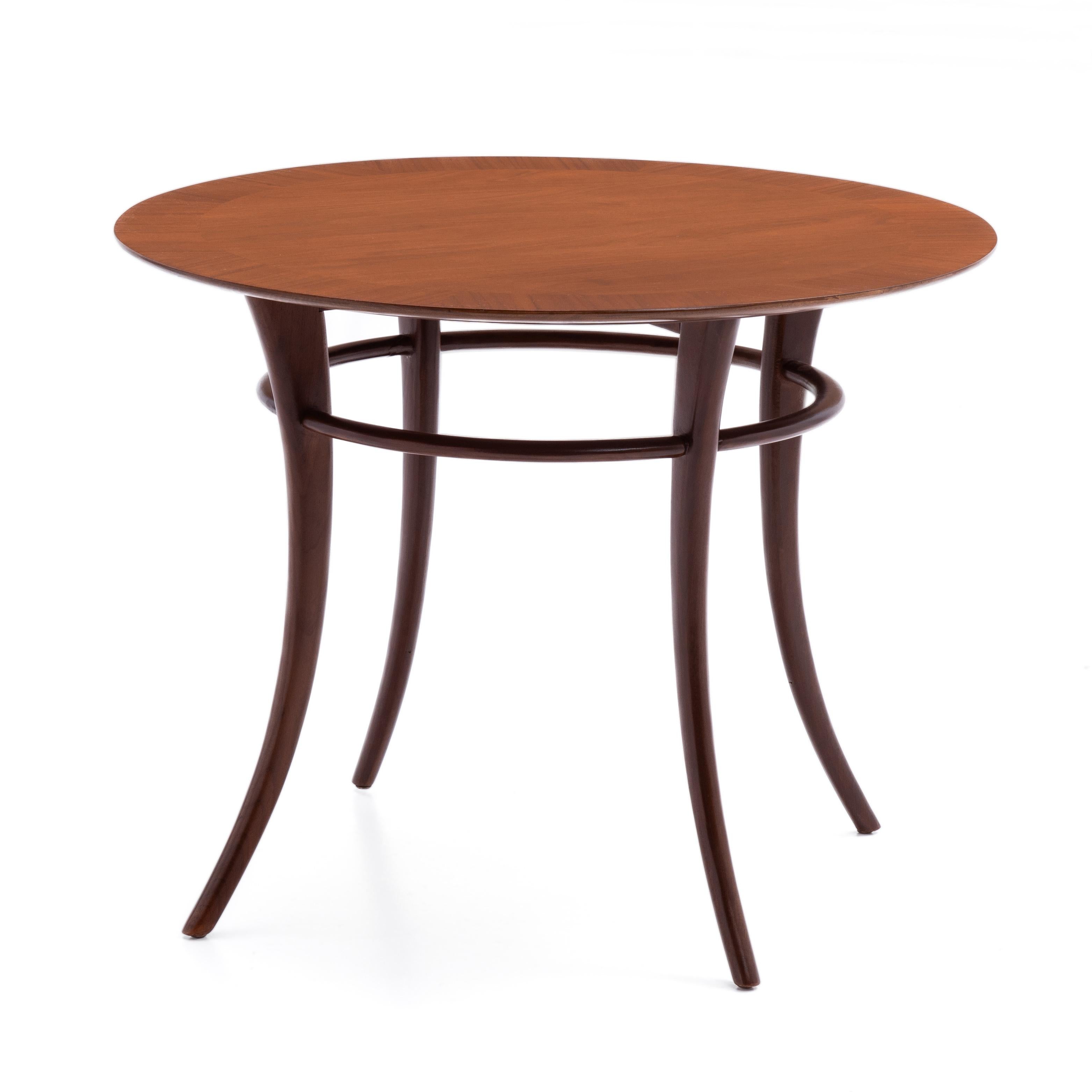 Walnut T.H.. Robsjohn Gibbings Widdicomb Klismos Round Saber Leg Lamp Table 1955 For Sale