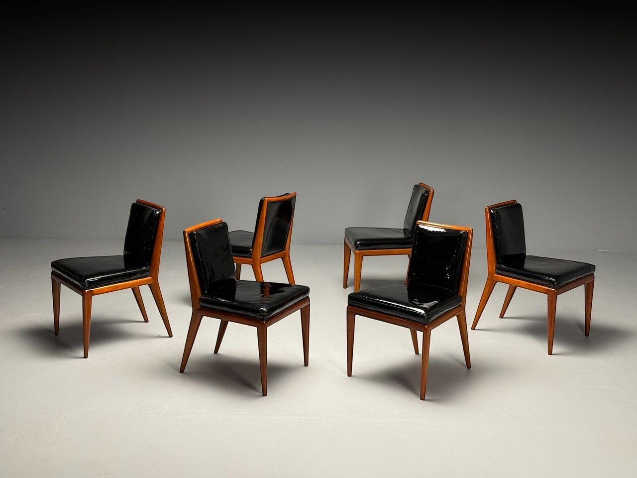 T.H. Robsjohn Gibbings, Widdicomb, Mid-Century Modern, Sei sedie da pranzo, Noce, Vinile, Stati Uniti, anni '50

Questo eccezionale set di sei sedie da pranzo o laterali, disegnato da H. H. Robsjohn-Gibbings e prodotto da Widdicomb Furniture