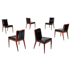 T.H. Robsjohn Gibbings, Widdicomb, Moderno de mediados de siglo, Seis sillas de comedor, Nogal