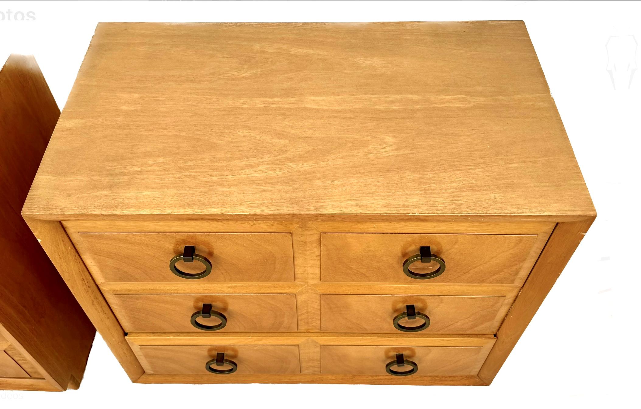 Wood T.H. Robsjohn-Gibbings Widdicomb Pair of Bedside Tables / Chests For Sale