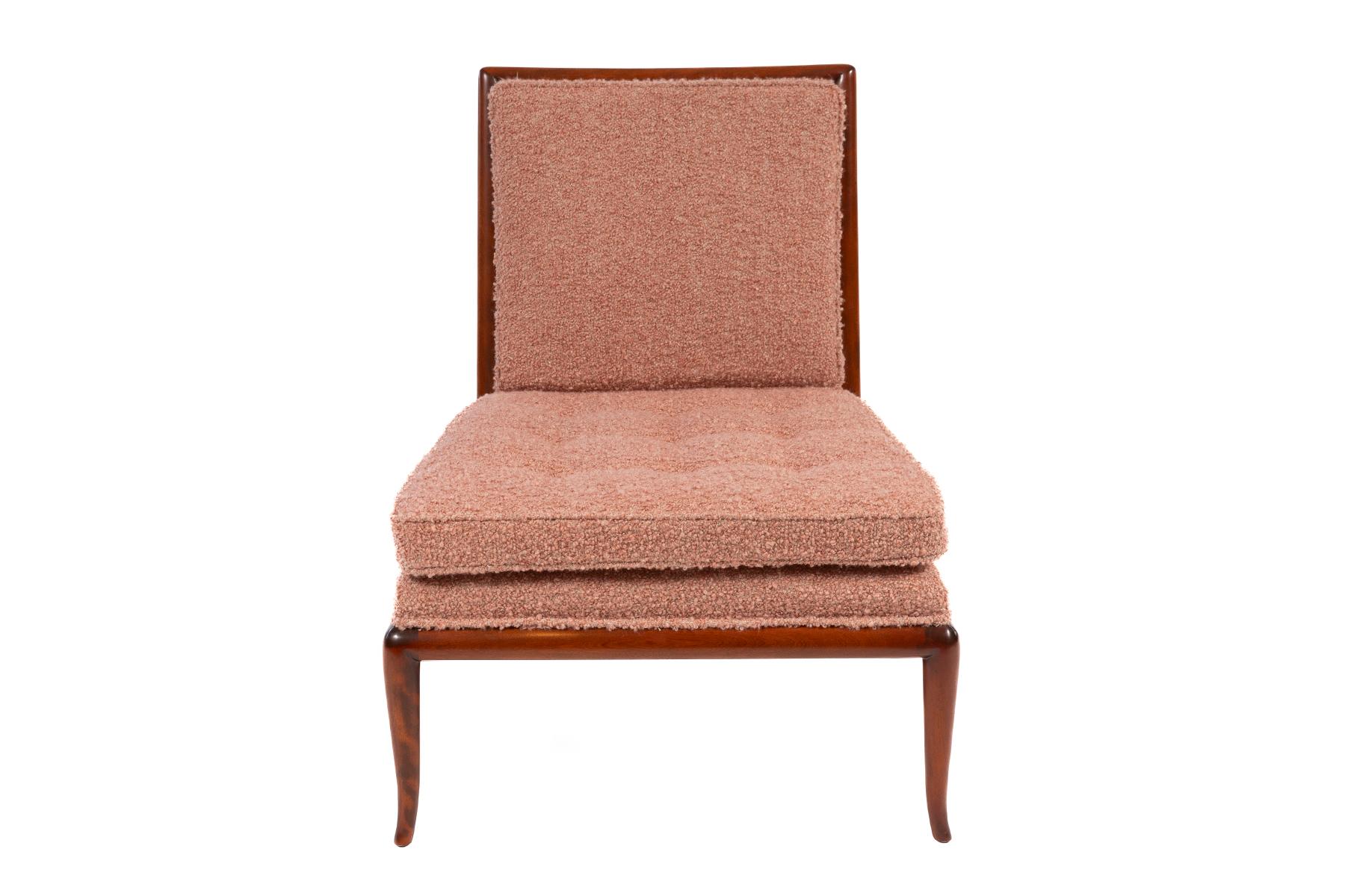 Mid-Century Modern Slipper Chairs by T.H. Robsjohn-Gibbings Widdicomb in Pink Bouclé  For Sale