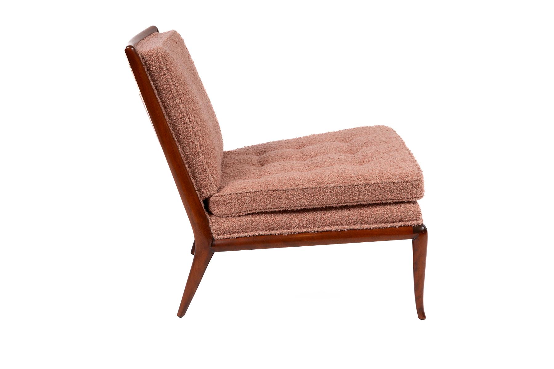 Sessel ohne Armlehne von T.H. Robsjohn-Gibbings Widdicomb aus rosa Bouclé  (amerikanisch) im Angebot