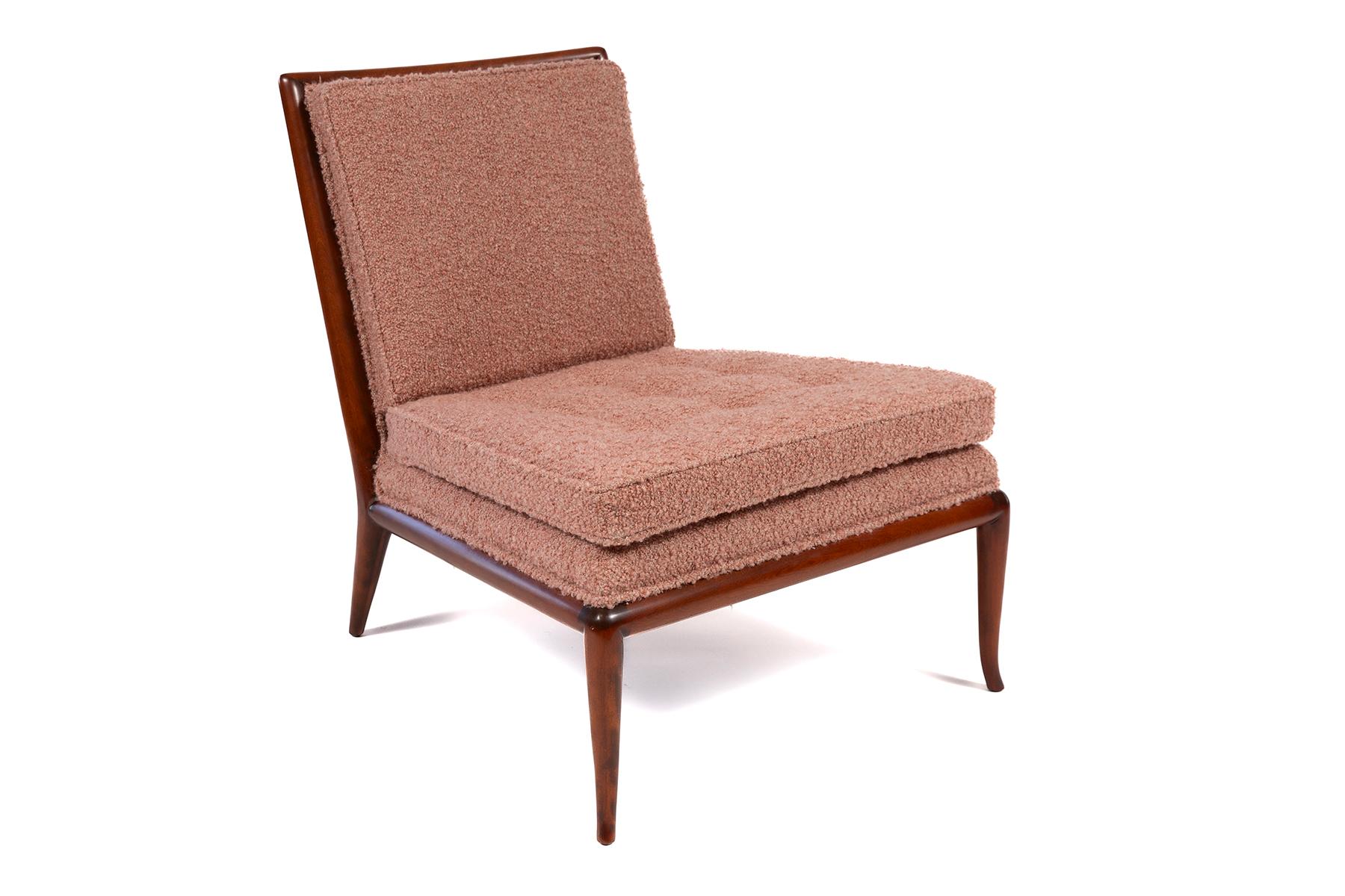 Slipper Chairs by T.H. Robsjohn-Gibbings Widdicomb in Pink Bouclé  For Sale 1