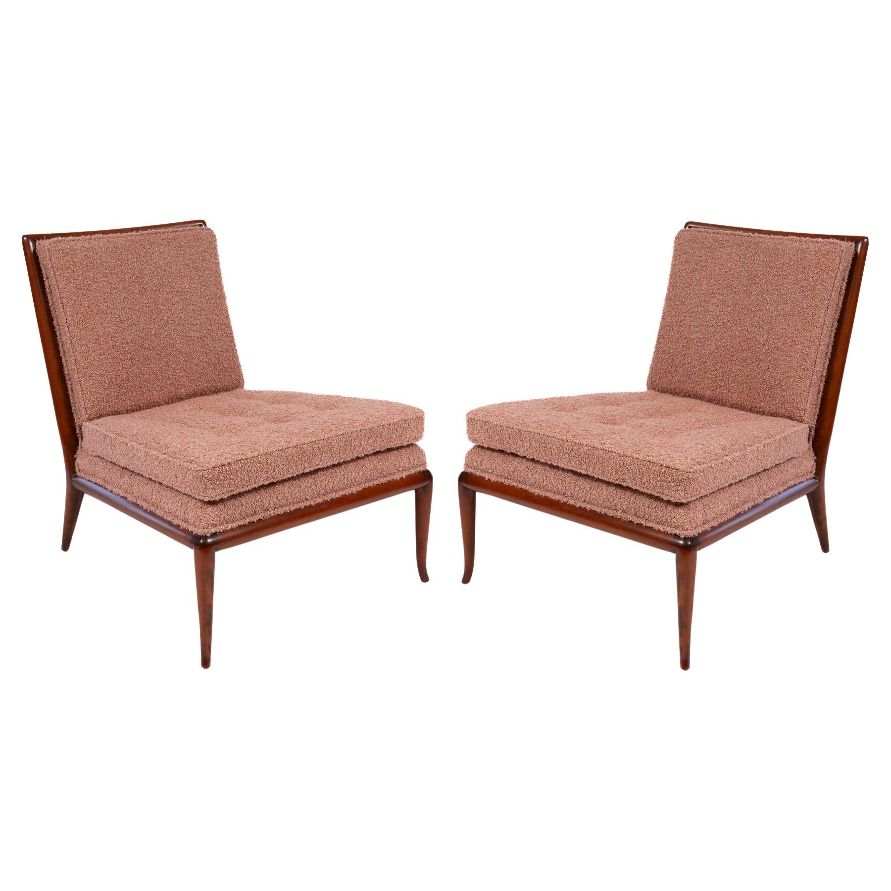Slipper Chairs by T.H. Robsjohn-Gibbings Widdicomb in Pink Bouclé 
