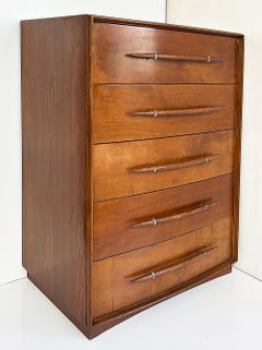 T.H. Robsjohn-Gibbings Widdicomb Tall Walnut Dresser with Spear Shaped Handles
