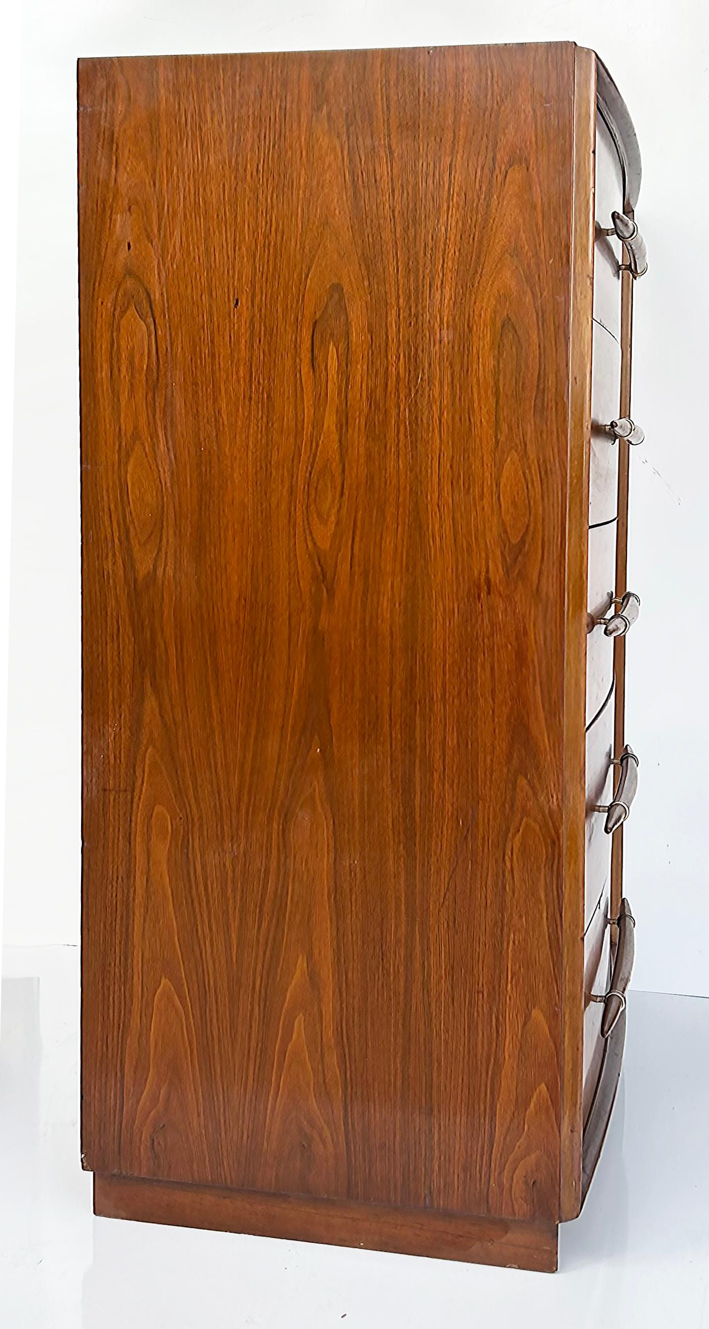 American T.H. Robsjohn-Gibbings Widdicomb Tall Walnut Dresser with Spear Shaped Handles