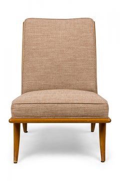 T.H. Robsjohn-Gibbings / Widdicomb Tan Fabric Upholstered Walnut Slipper