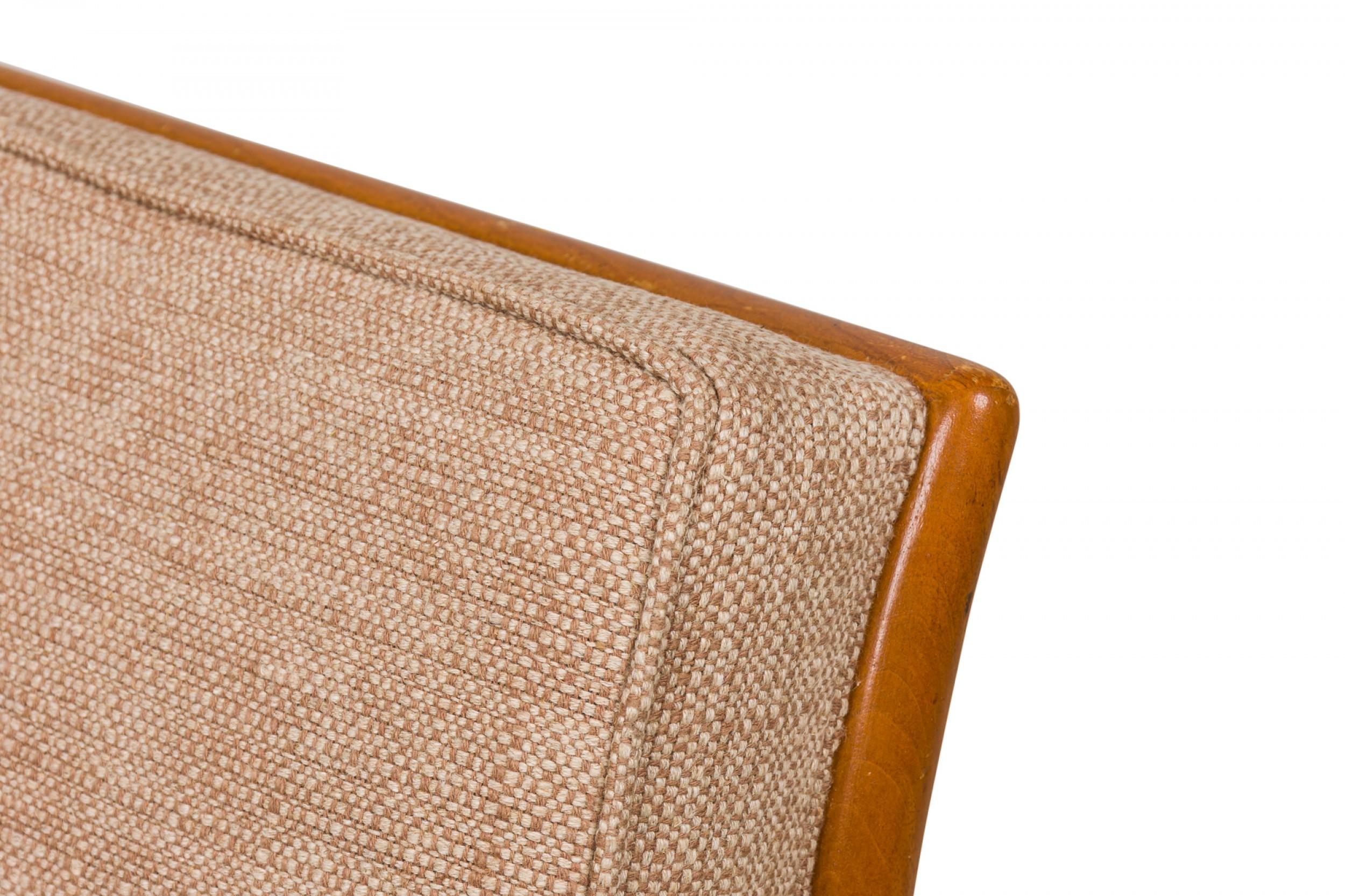 20th Century T.H. Robsjohn-Gibbings / Widdicomb Tan Fabric Upholstered Walnut Slipper  For Sale