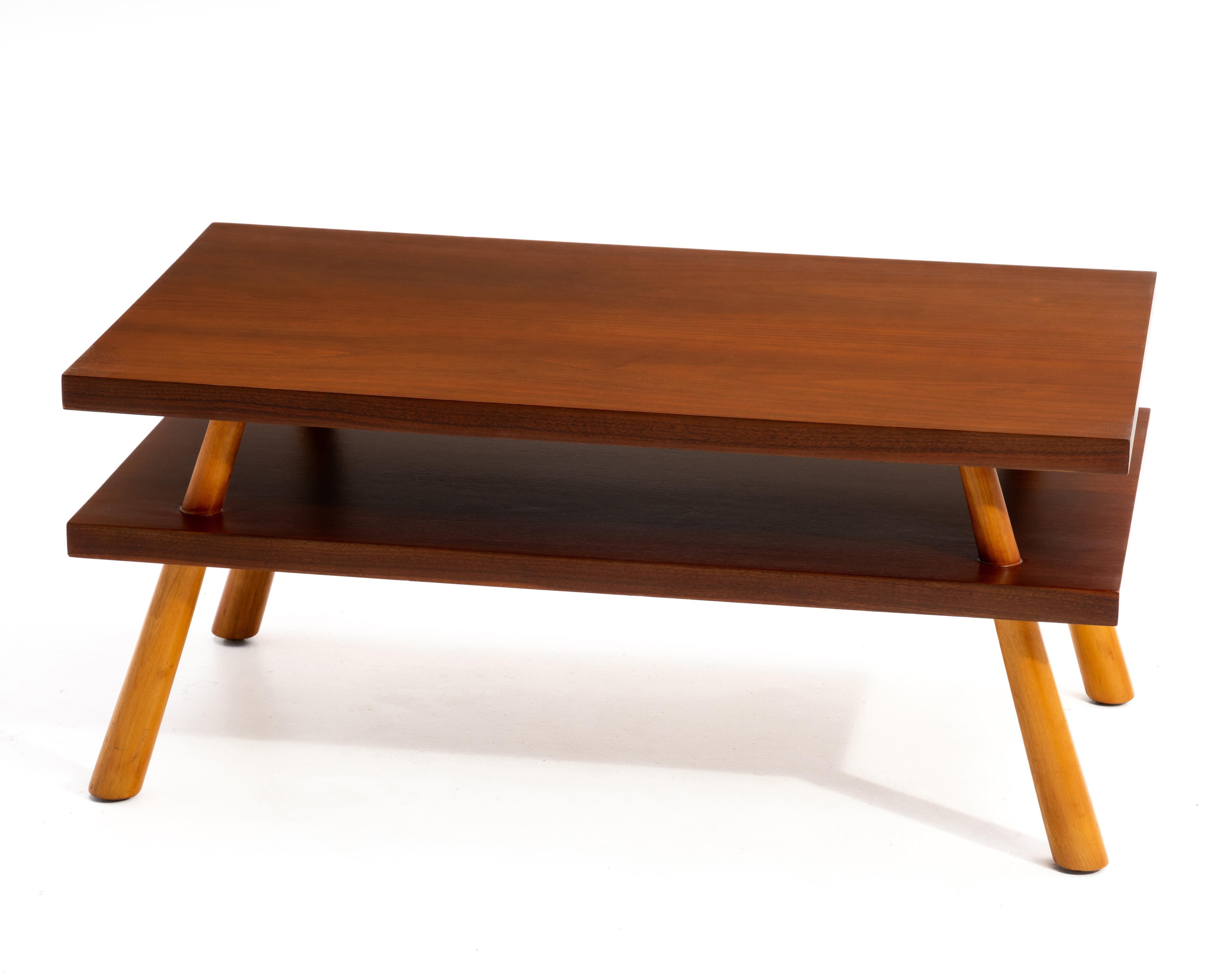 American T.H. Robsjohn-Gibbings Widdicomb Two Tone Coffee Table Flared Legs 1950