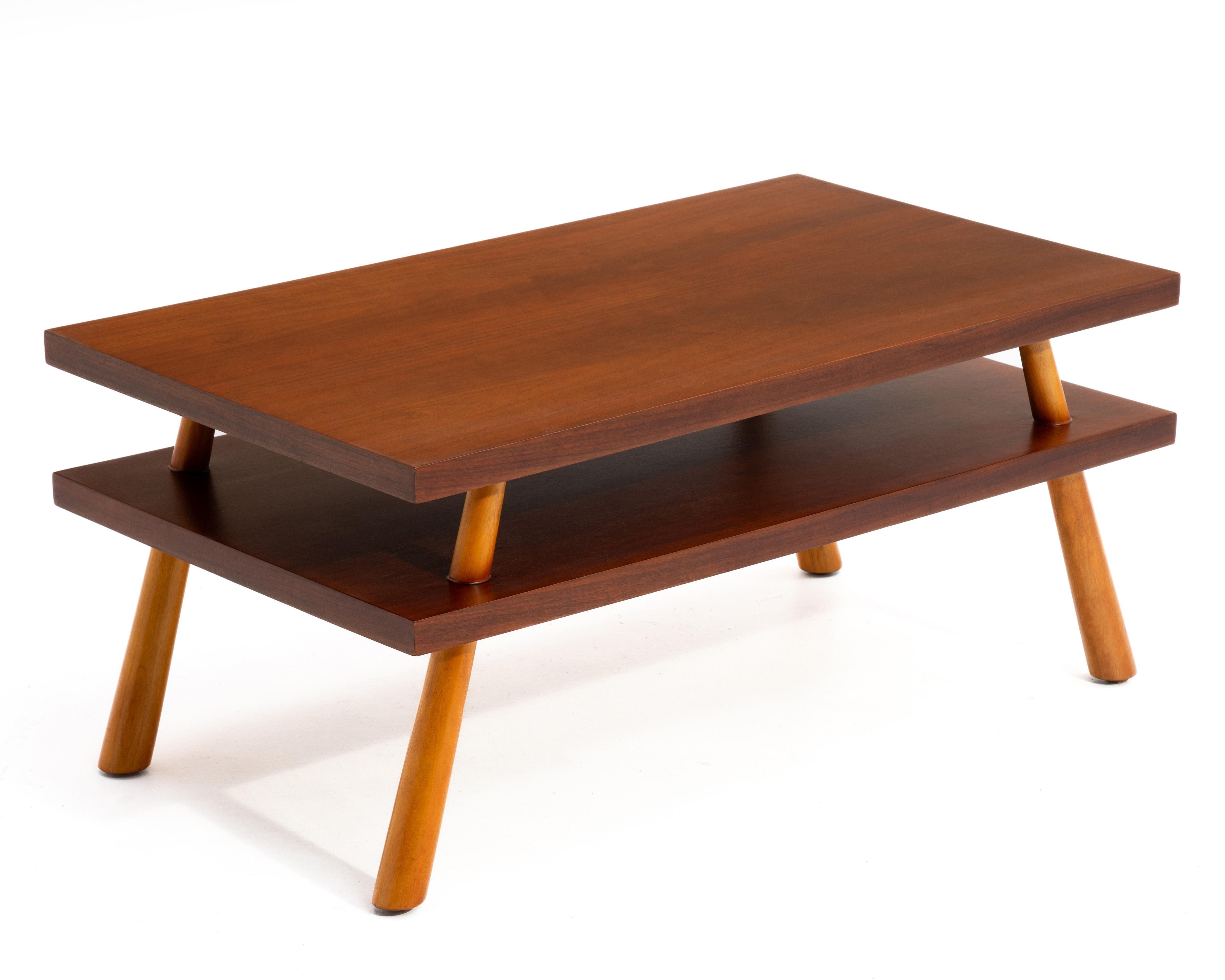 Mid-20th Century T.H. Robsjohn-Gibbings Widdicomb Two Tone Coffee Table Flared Legs 1950