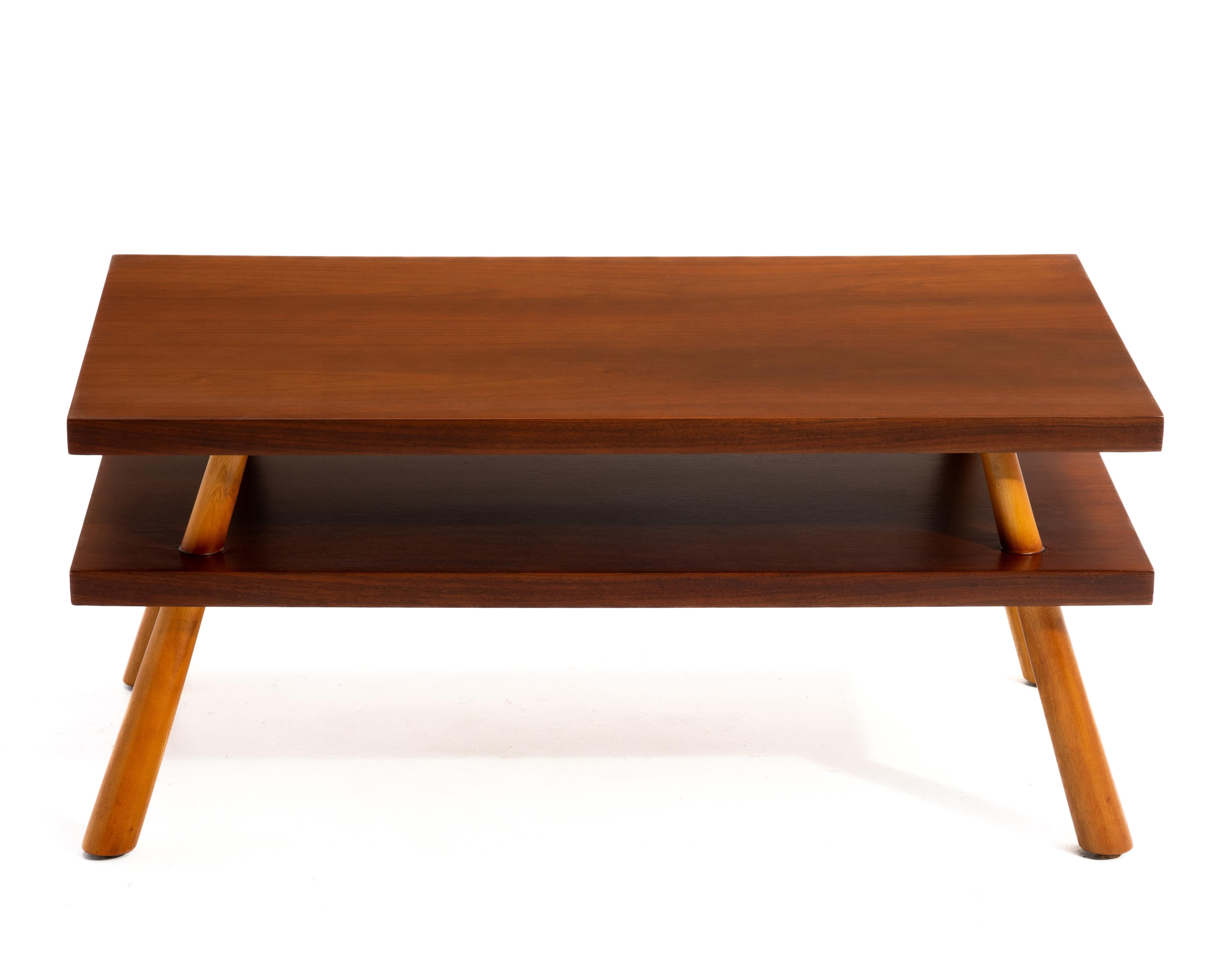 Mahogany T.H. Robsjohn-Gibbings Widdicomb Two Tone Coffee Table Flared Legs 1950
